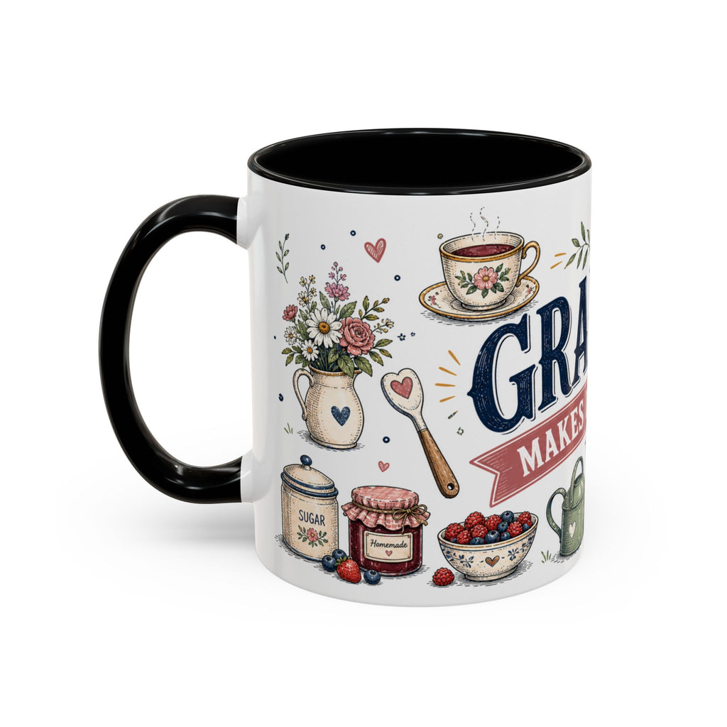 Grandma Makes Life Sweeter Coffee Mug | Gift From Grandkids | Accent Color Ceramic 11oz 15oz