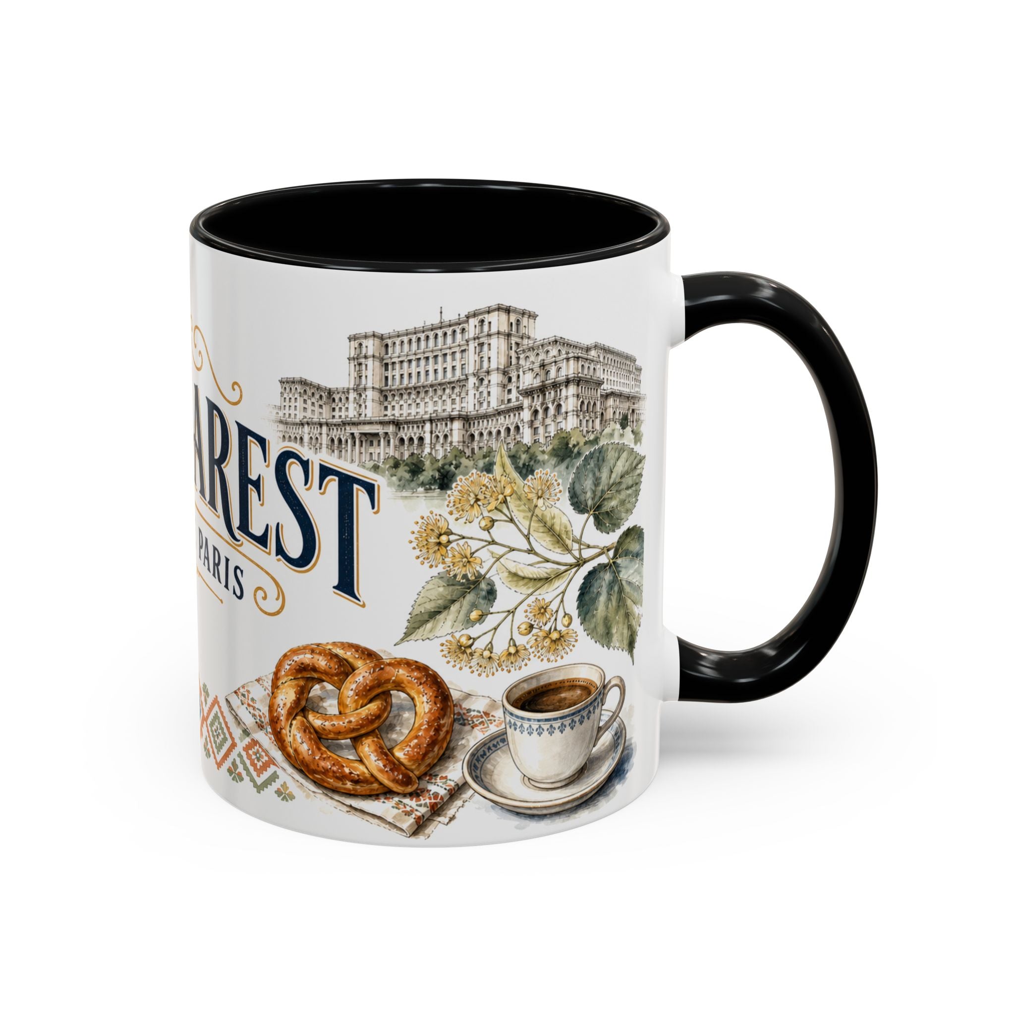 Bucharest Coffee Mug | Romania Travel Souvenir | Vintage Illustrated City Gift | 11 oz 15 oz Accent Mug