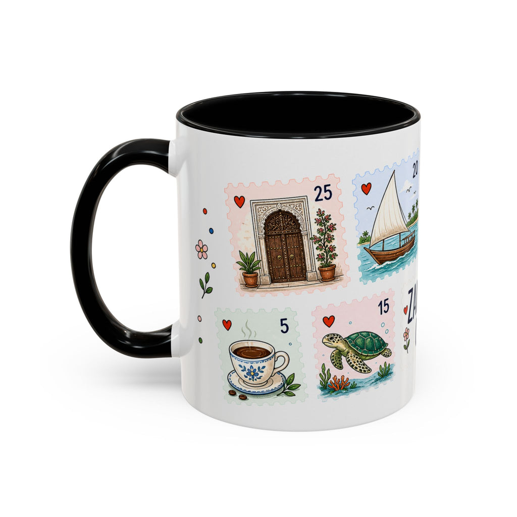 Zanzibar City Coffee Mug | Postage Stamp Collage Mug | Travel Souvenir Accent Cup 11oz 15oz