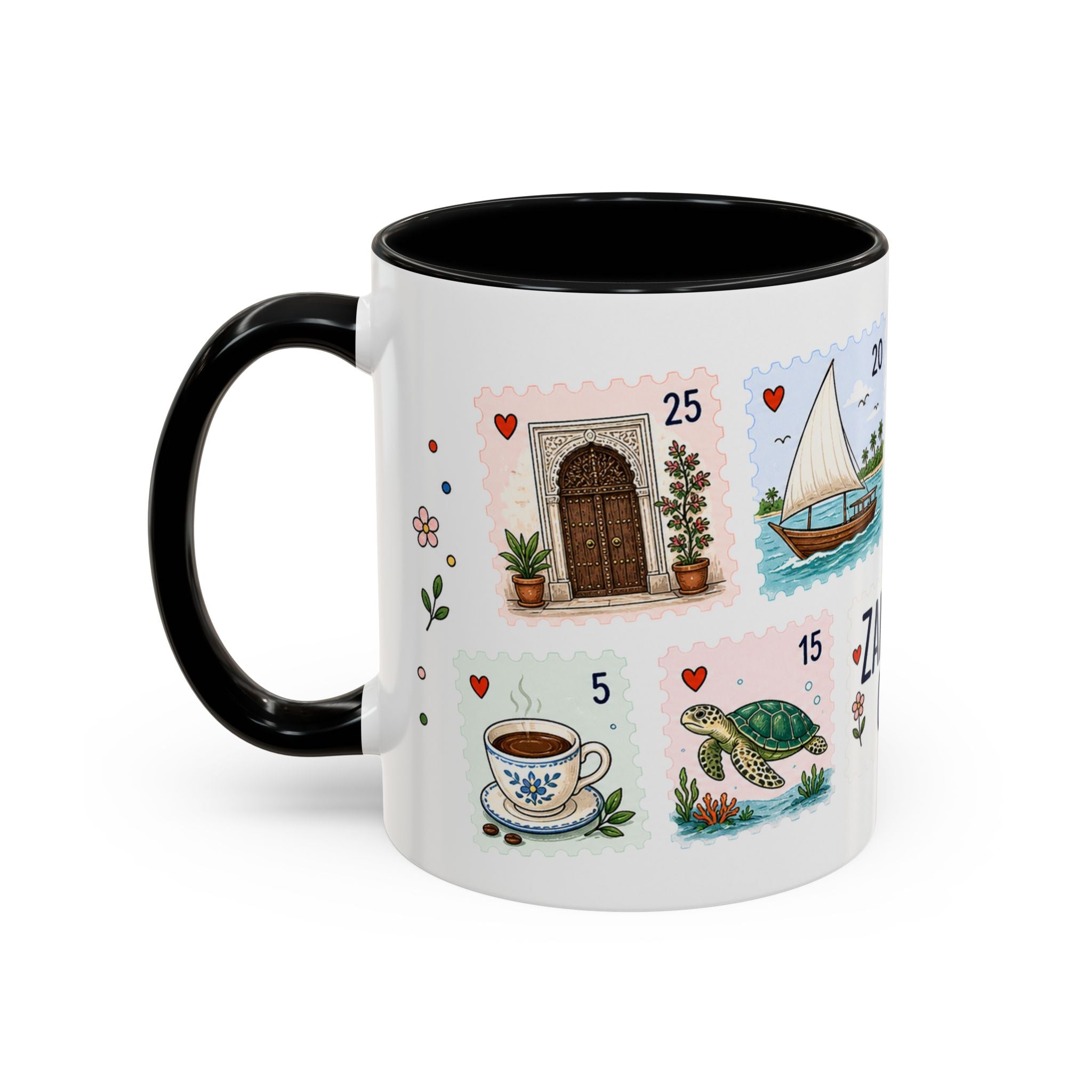 Zanzibar City Coffee Mug | Postage Stamp Collage Mug | Travel Souvenir Accent Cup 11oz 15oz
