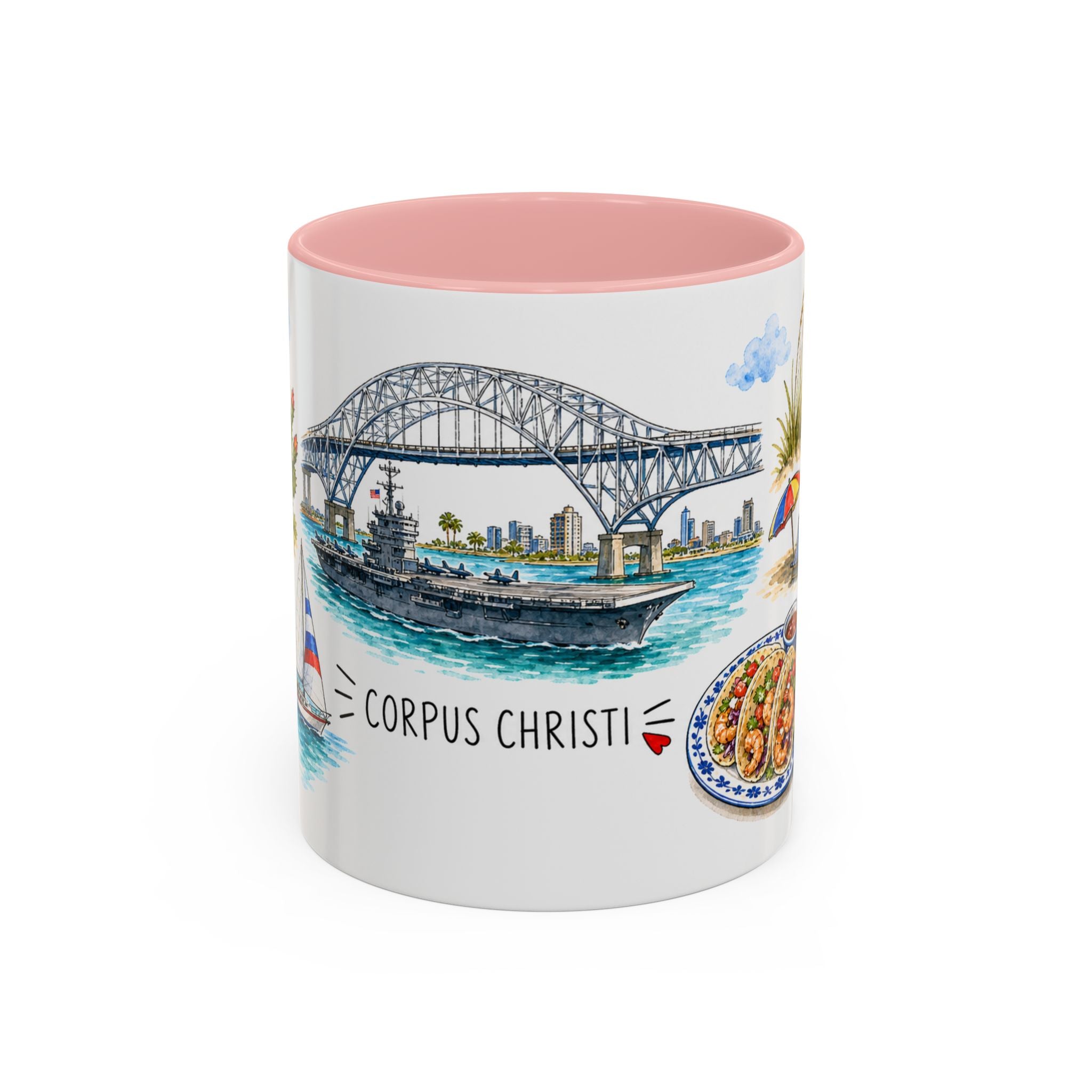 Corpus Christi Illustrated Travel Mug | City Souvenir Accent Coffee Mug | 11oz 15oz Ceramic Cup