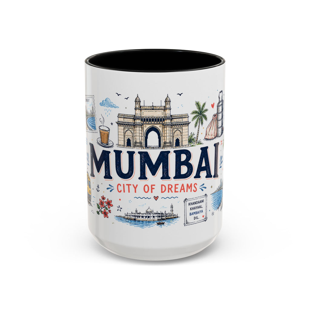 Mumbai Coffee Mug | India Souvenir Travel Gift | Accent Color Ceramic 11oz 15oz