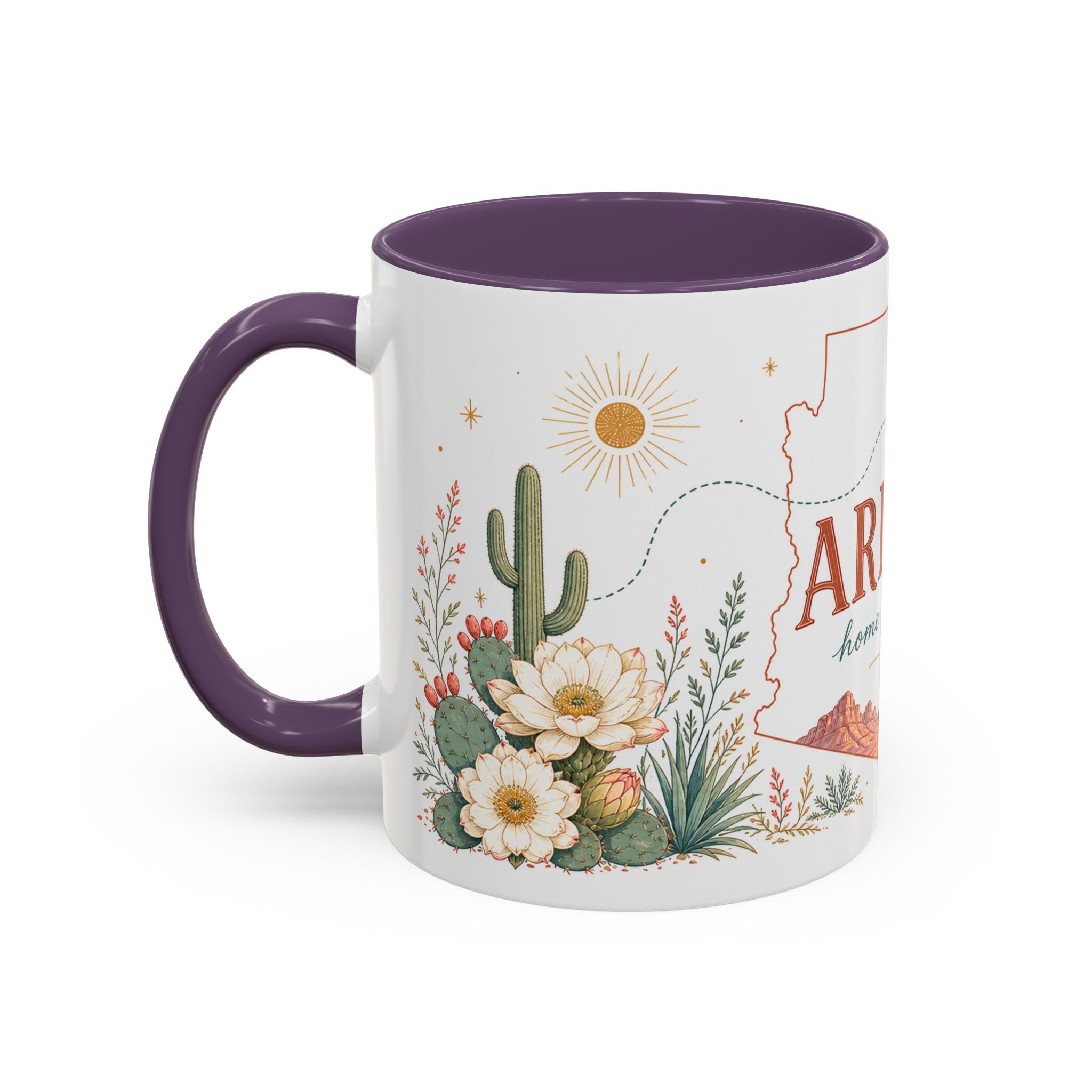 Arizona State Map Mug | Desert Landscape, Botanical Accents, Homesick Gift