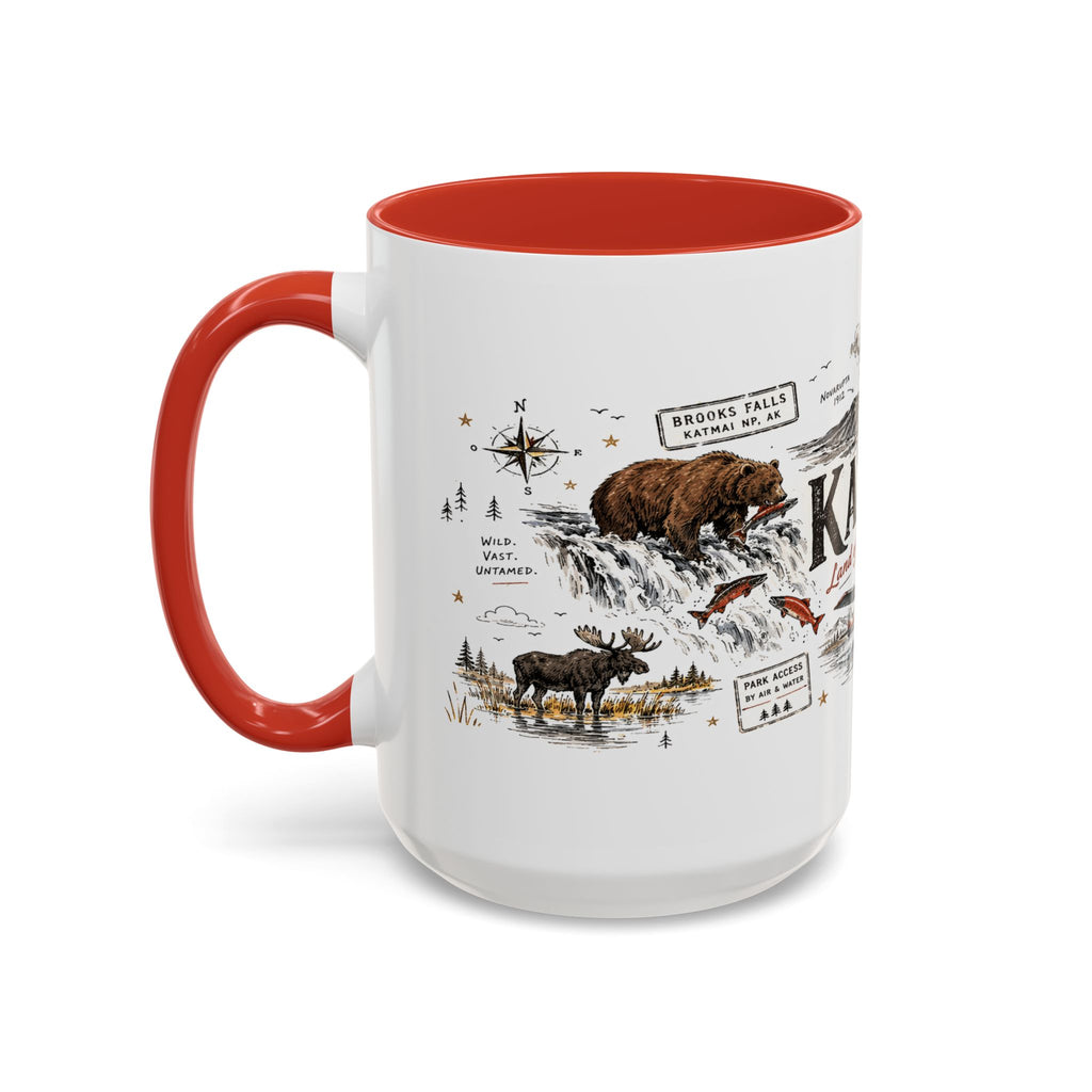 Katmai National Park Coffee Mug | Alaska Bear Watching Wildlife Gift | Accent Color Ceramic 11oz 15oz