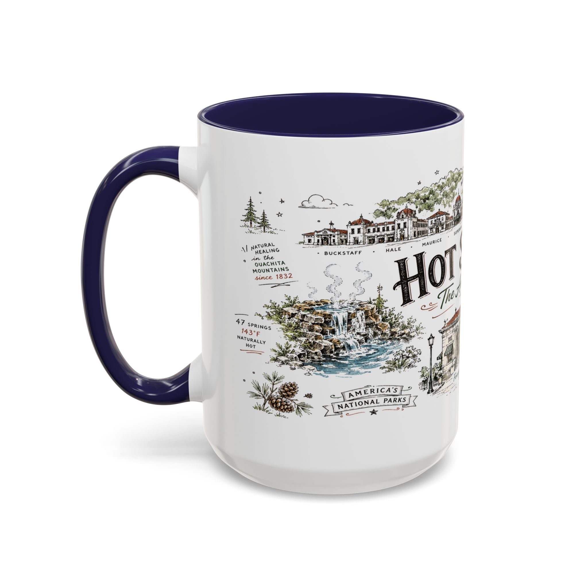 Hot Springs National Park Coffee Mug | Arkansas Thermal Spring Spa Gift | Accent Color Ceramic 11oz 15oz