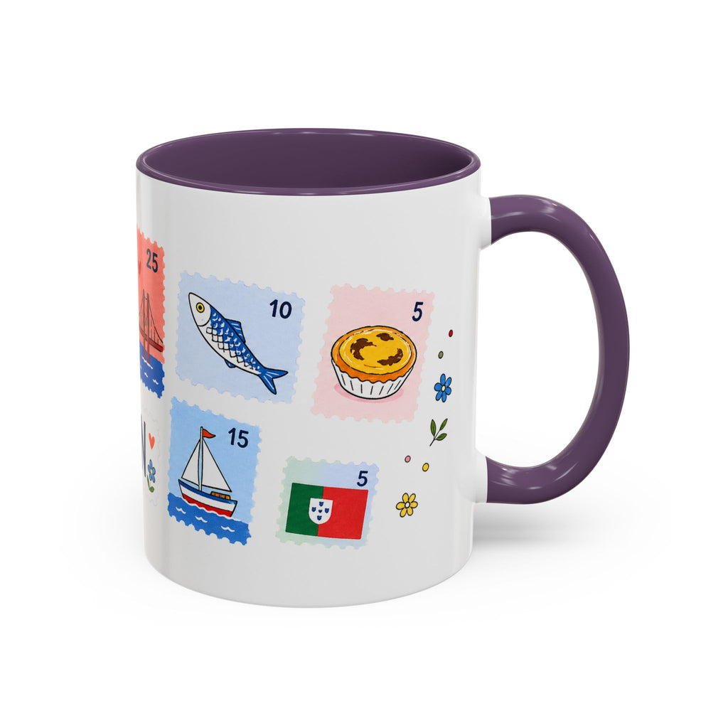 Lisbon Coffee Mug | Postage Stamp Collage Mug | Travel Souvenir Accent Cup 11oz 15oz