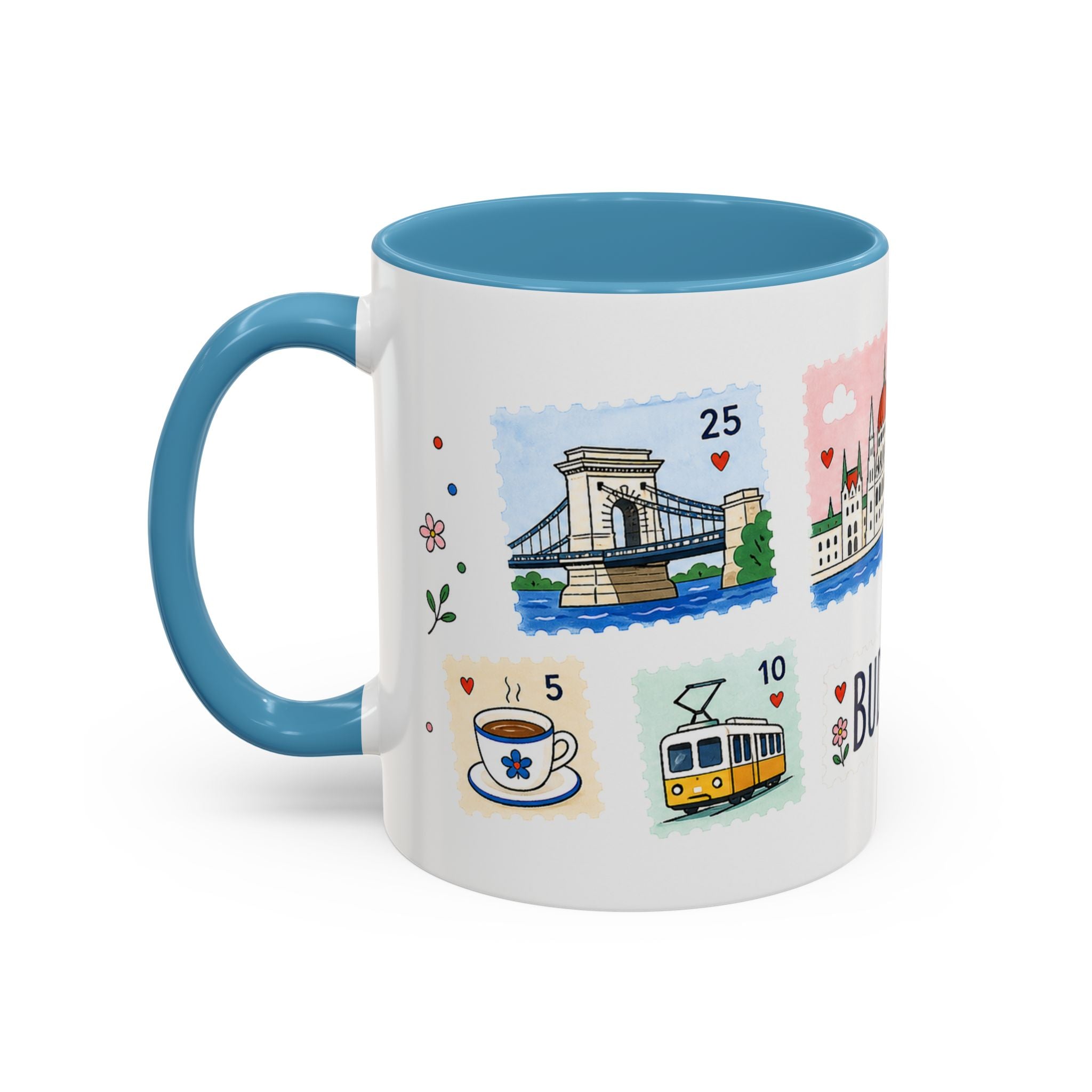 Budapest Coffee Mug | Postage Stamp Collage Mug | Travel Souvenir Accent Cup 11oz 15oz