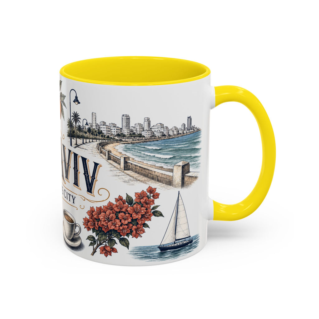 Tel Aviv Coffee Mug | Israel Travel Souvenir | Vintage Illustrated City Gift | 11 oz 15 oz Accent Mug