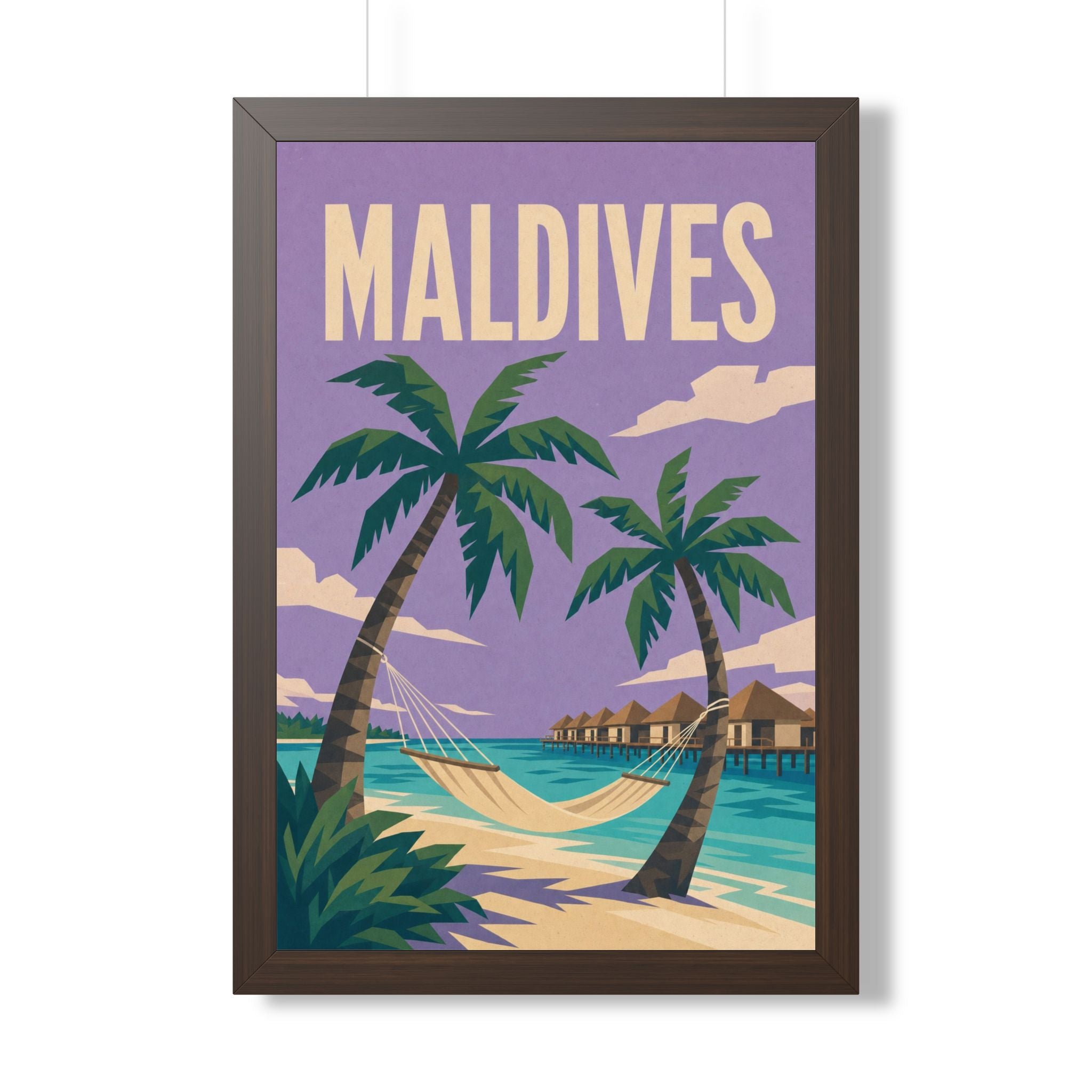Maldives Beach Maldives Framed Poster | Vintage Travel Wall Art | Black Walnut White Frame | 16x24 20x30