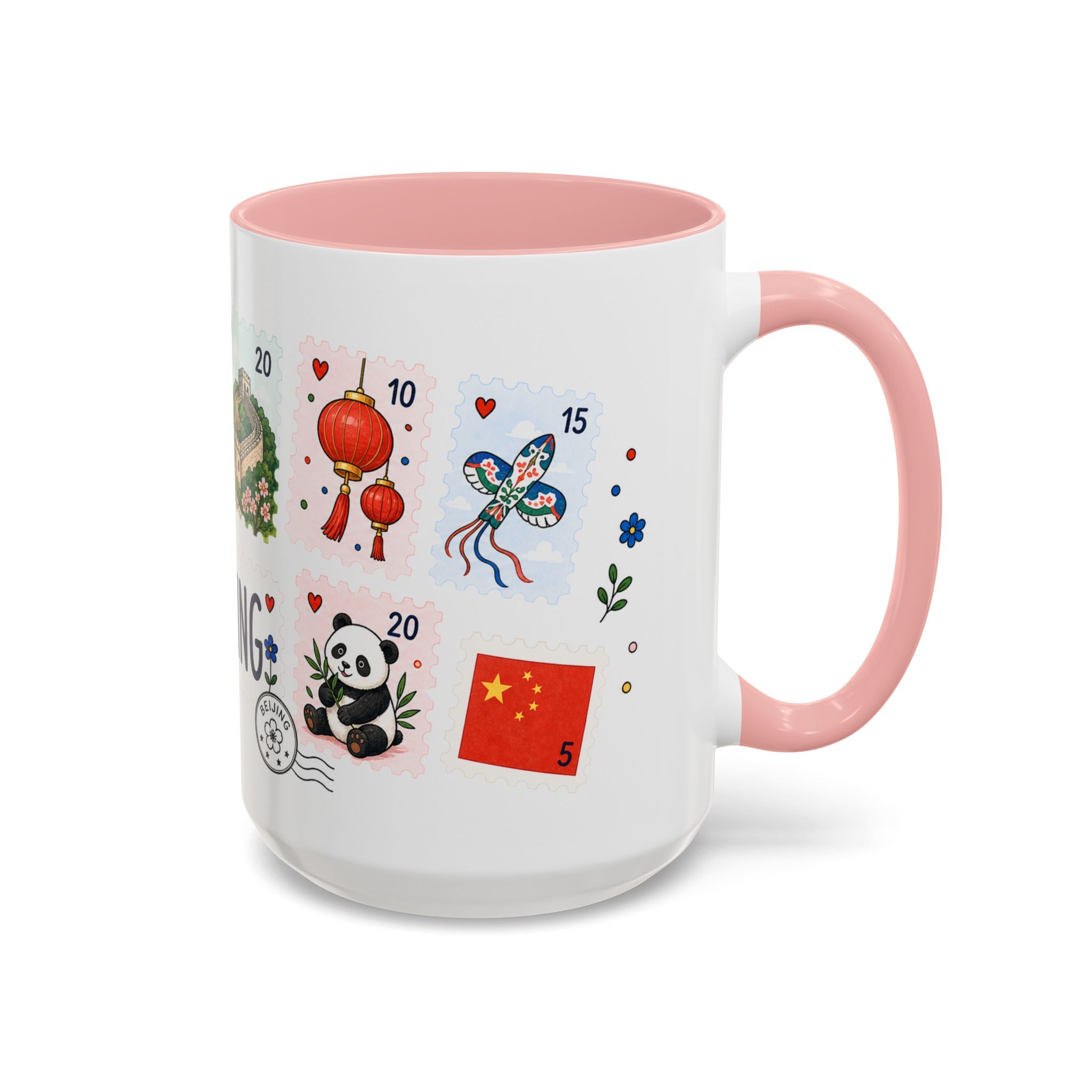 Beijing Coffee Mug | Postage Stamp Collage Mug | Travel Souvenir Accent Cup 11oz 15oz