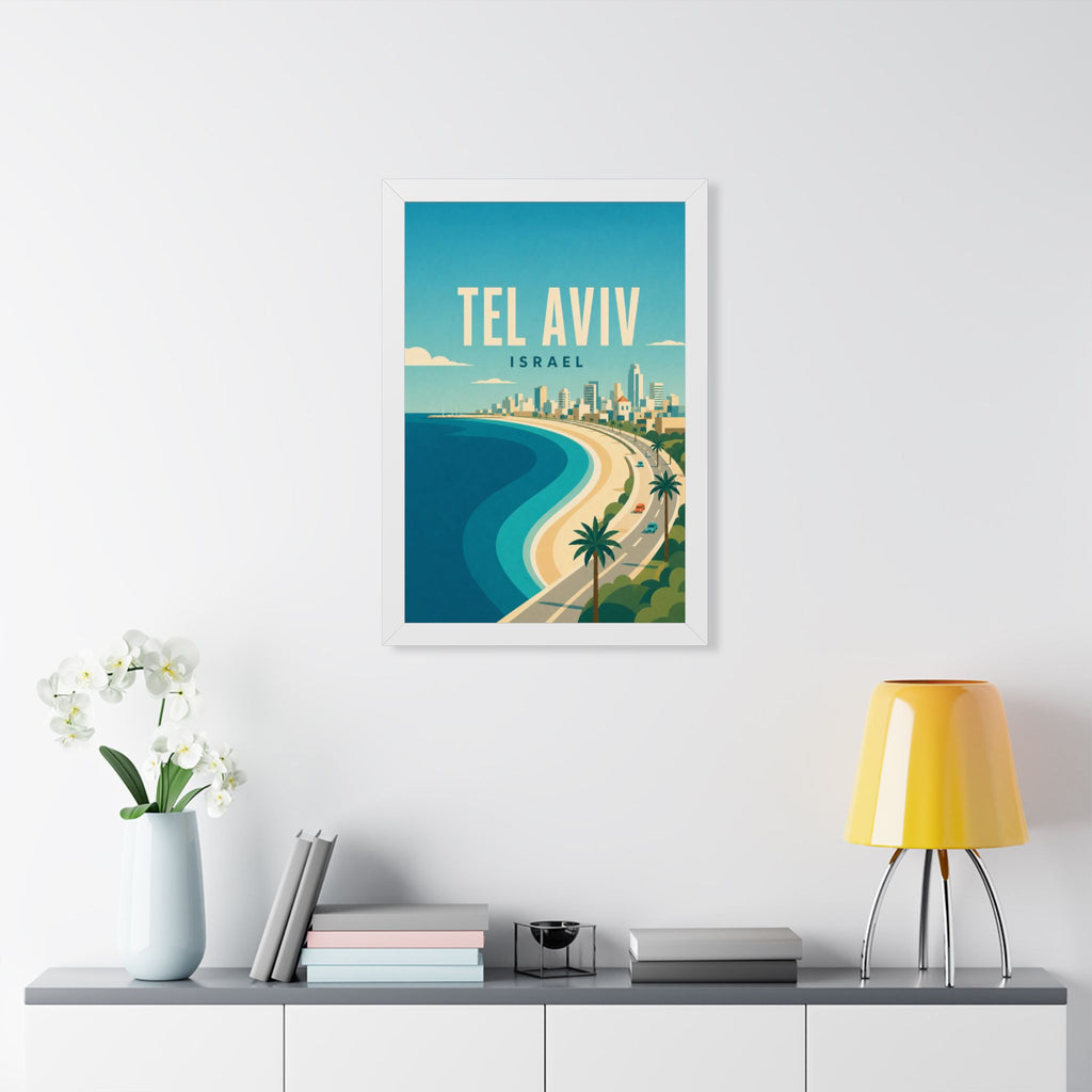 Tel Aviv Israel Framed Poster | Vintage Travel Wall Art | Black Walnut White Frame | 16x24 20x30