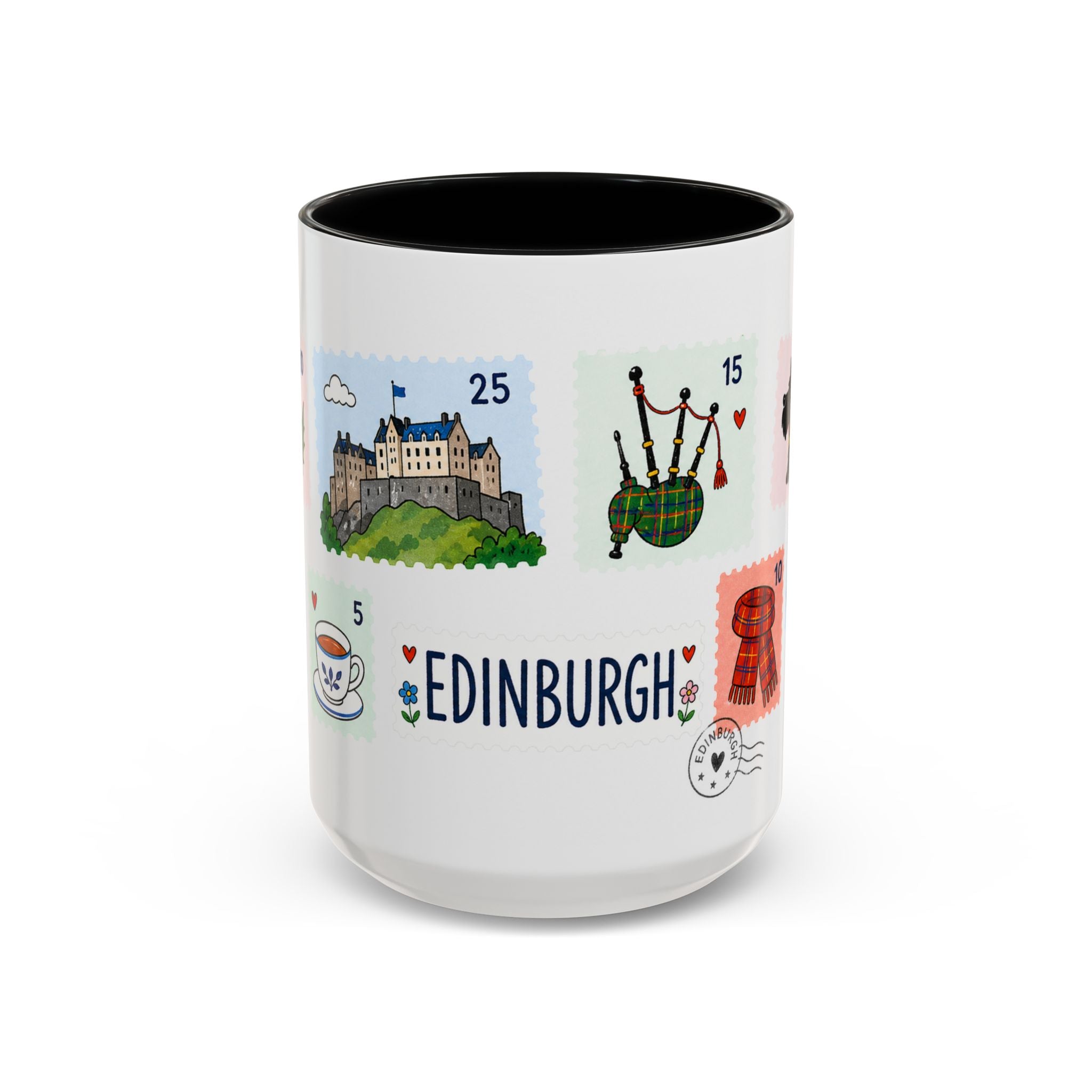 Edinburgh Coffee Mug | Postage Stamp Collage Mug | Travel Souvenir Accent Cup 11oz 15oz