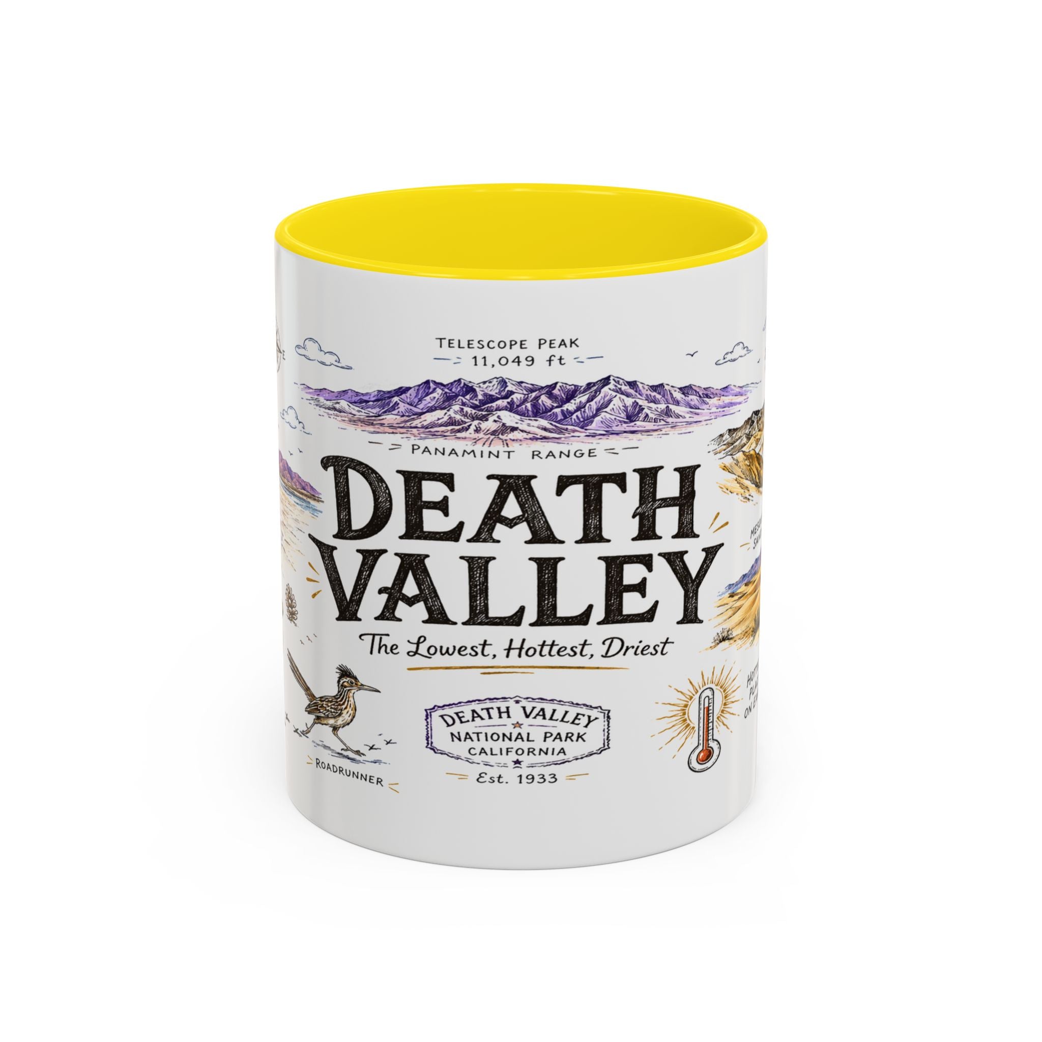 Death Valley National Park Coffee Mug | California Desert Hiking Camping Gift | Accent Color Ceramic 11oz 15oz
