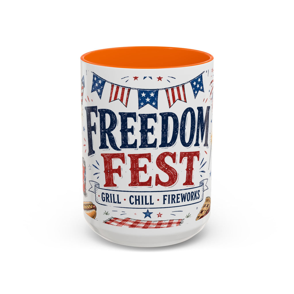 Freedom Fest Coffee Mug | Grill Chill Fireworks 4th of July | Accent Color Ceramic 11oz 15oz