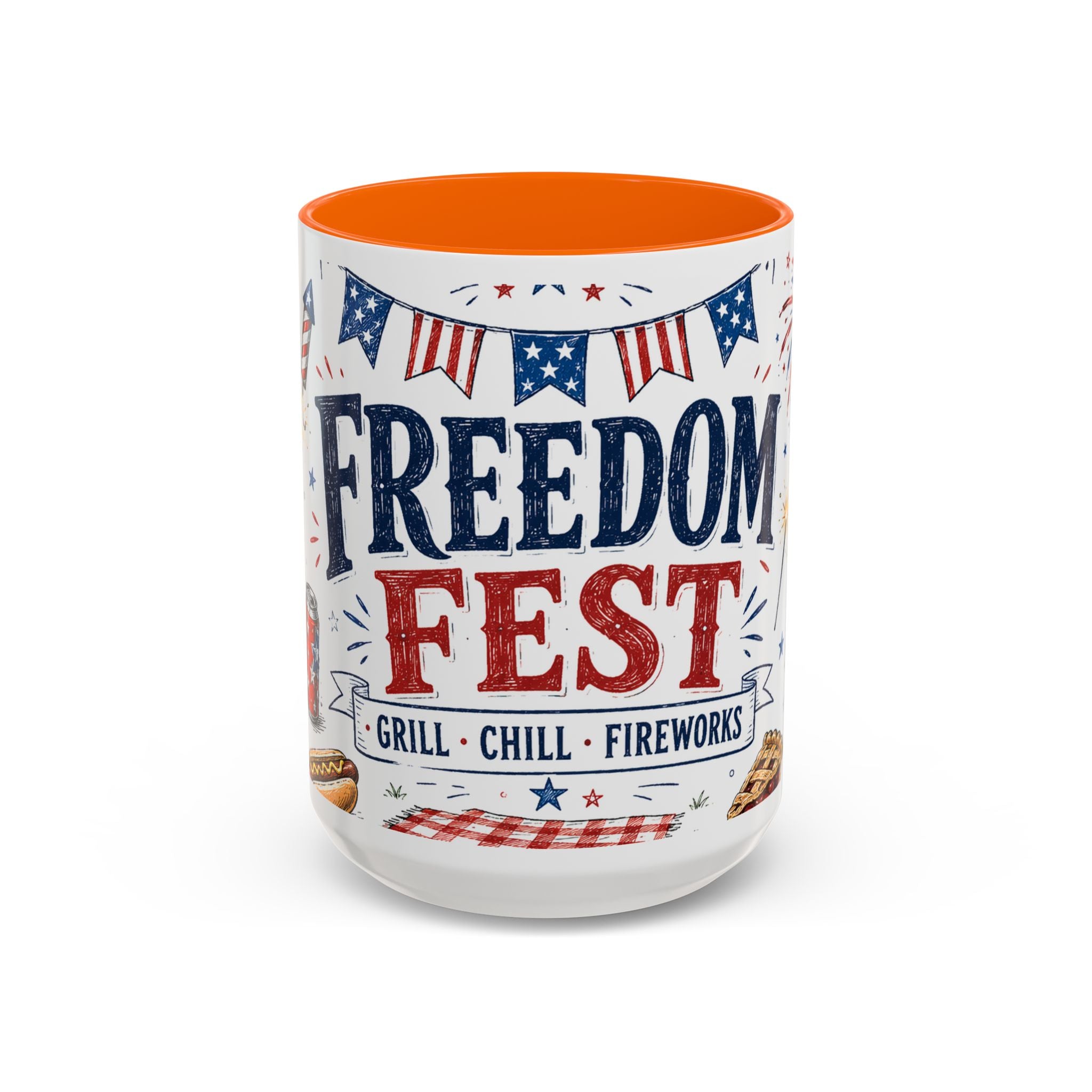 Freedom Fest Coffee Mug | Grill Chill Fireworks 4th of July | Accent Color Ceramic 11oz 15oz