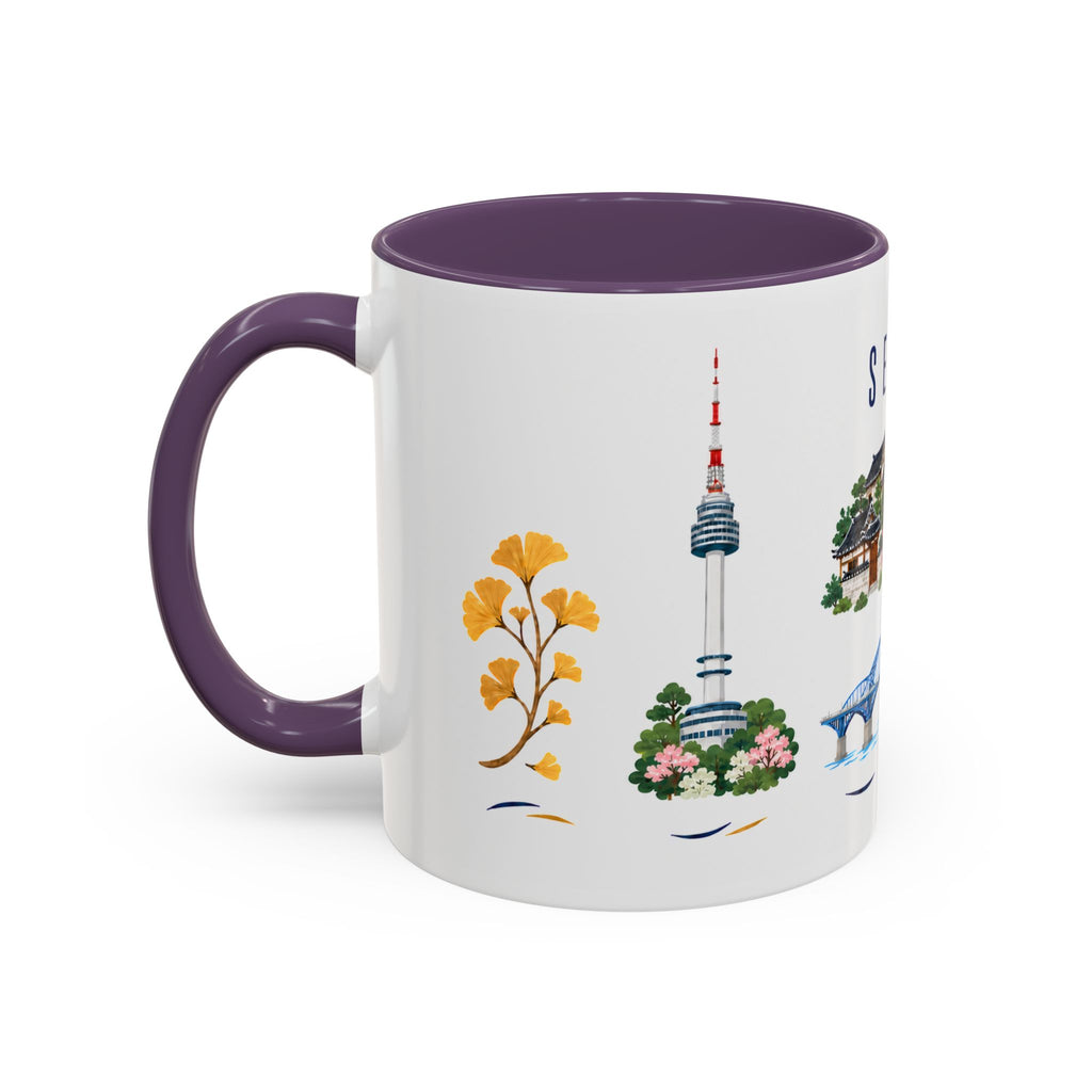 Seoul Coffee Mug | South Korea Travel Souvenir | Porcelain Decal City Gift | 11oz 15oz Accent Mug