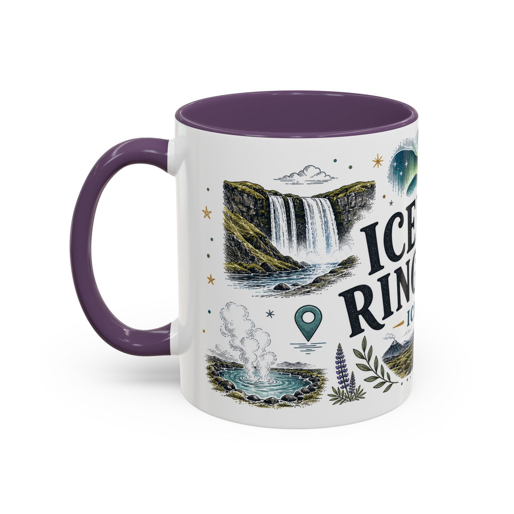 Iceland Ring Road Coffee Mug | Travel Destination Souvenir Gift | Accent Color Ceramic 11oz 15oz