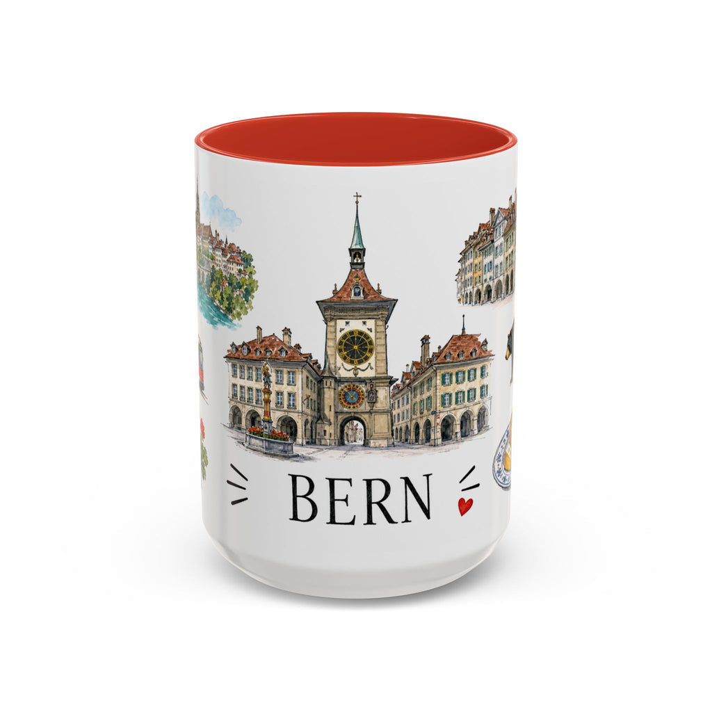 Bern Illustrated Travel Mug | City Souvenir Accent Coffee Mug | 11oz 15oz Ceramic Cup