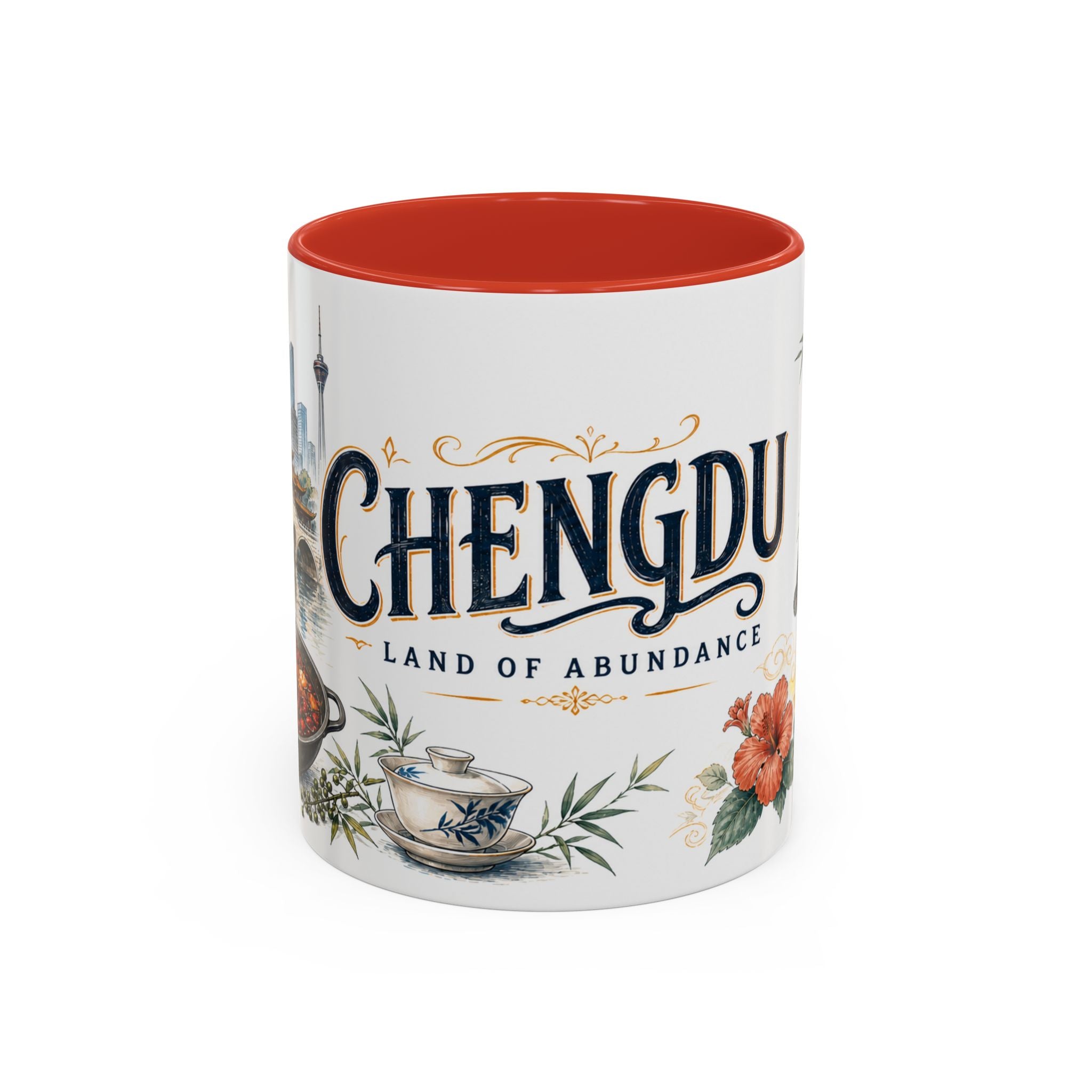 Chengdu Coffee Mug | China Travel Souvenir | Vintage Illustrated City Gift | 11 oz 15 oz Accent Mug