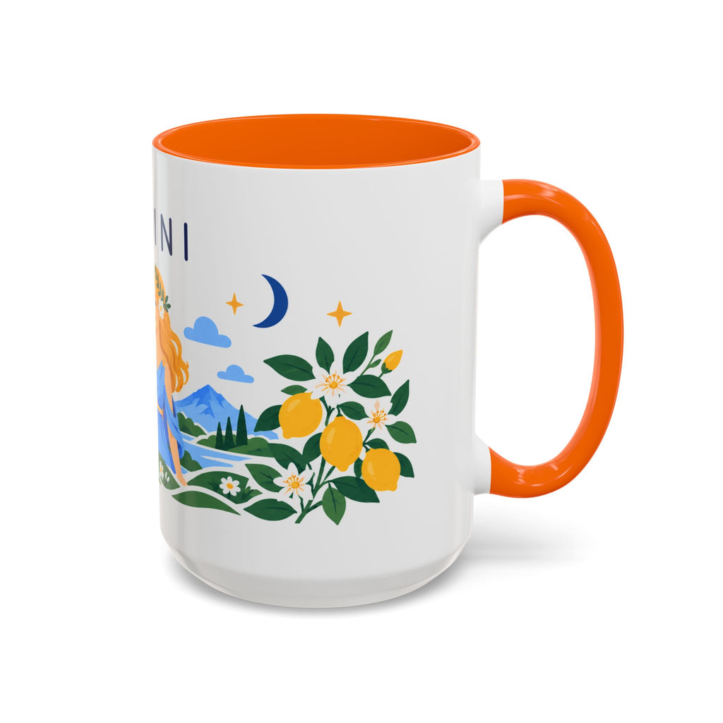 Gemini Zodiac Coffee Mug | Twins and Floral Design | Astrology Birthday Gift | 11 oz 15 oz Ceramic Accent Mug