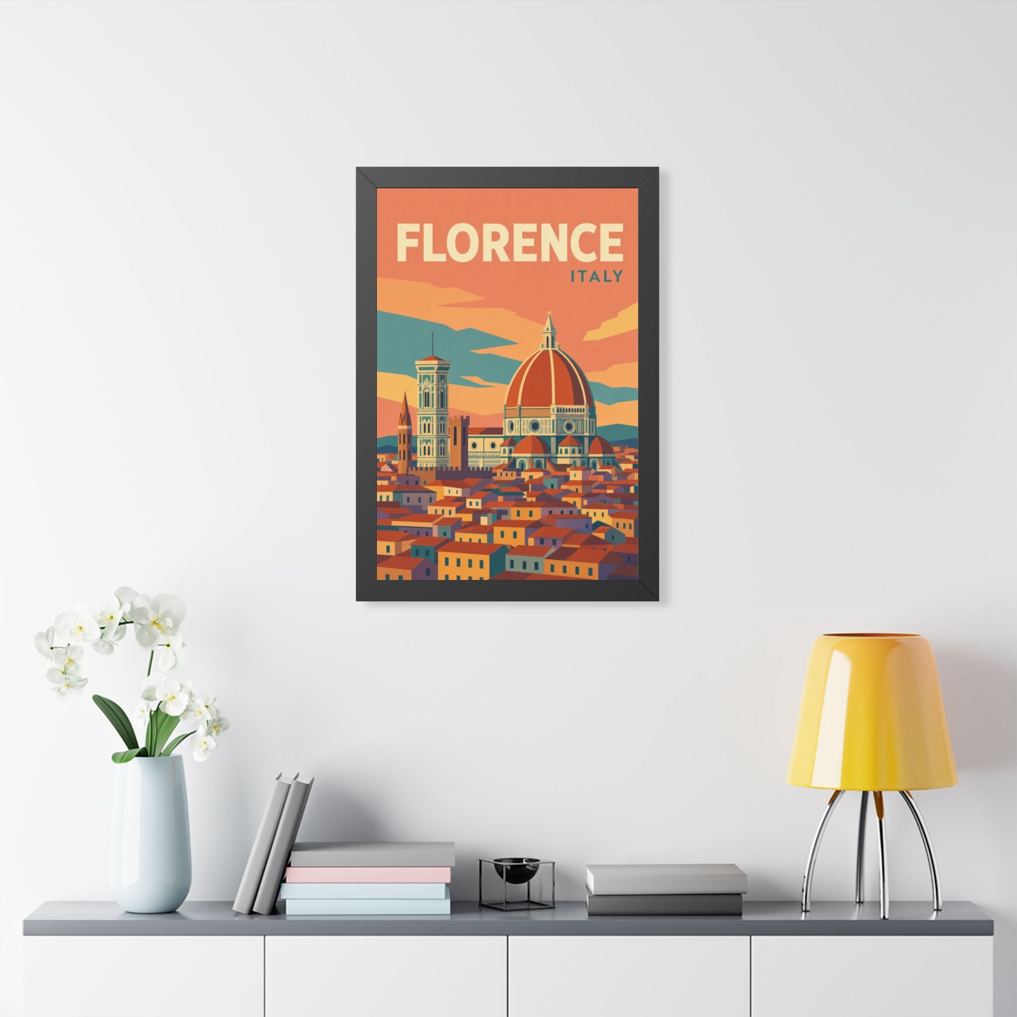 Florence Italy Framed Poster | Vintage Travel Wall Art | Black Walnut White Frame | 16x24 20x30