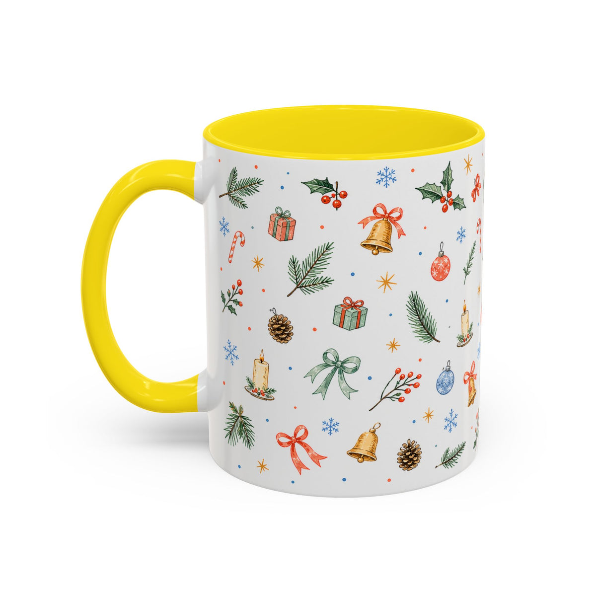 Christmas Bell Mug | Ribbon Gift Watercolor Holiday Cup | Accent Coffee Mug 11oz 15oz