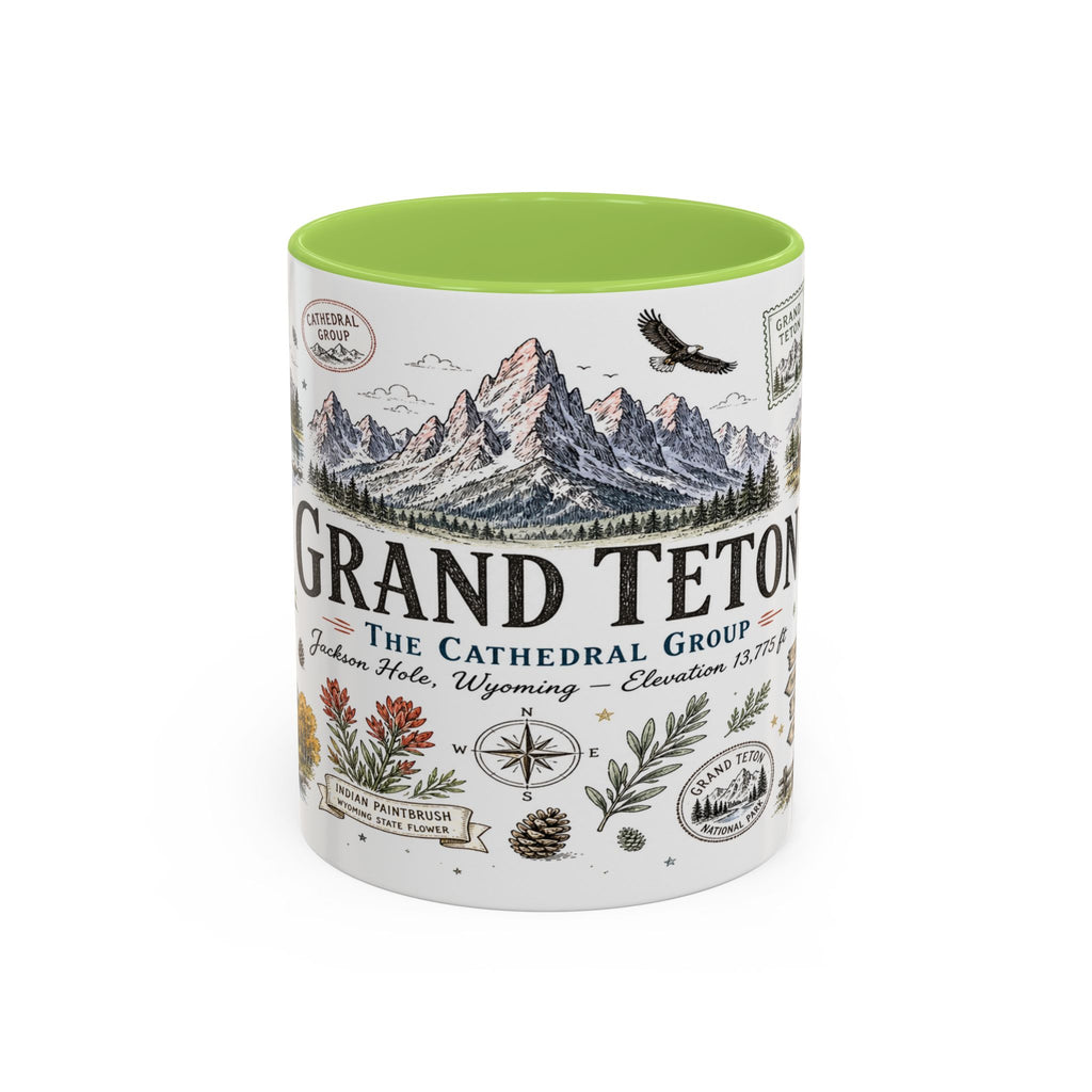 Grand Teton Coffee Mug | National Park Hiking Wyoming Gift | Accent Color Ceramic 11oz 15oz