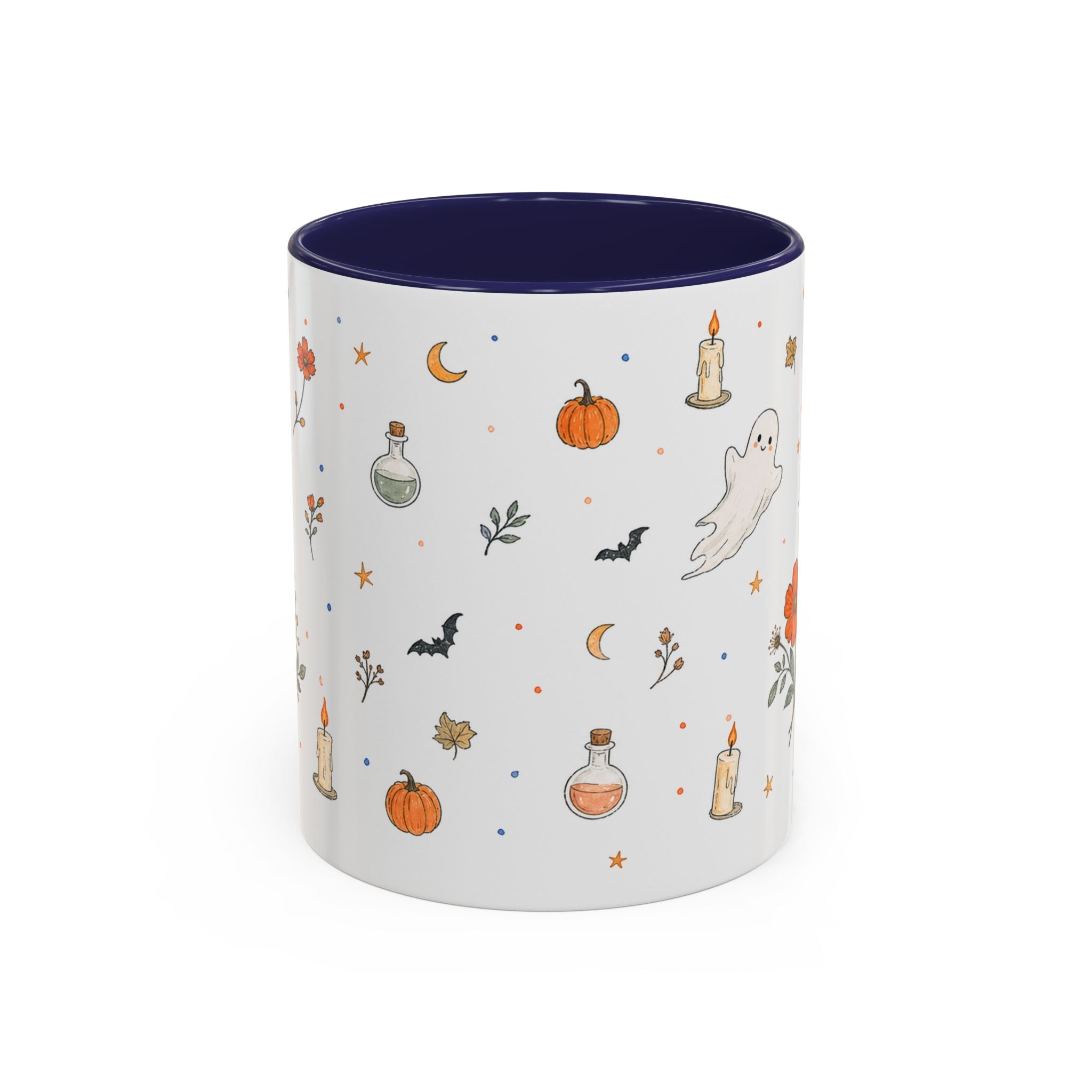 Friendly Ghost Halloween Mug | Pumpkin Flower Watercolor Gift | Accent Cup 11oz 15oz