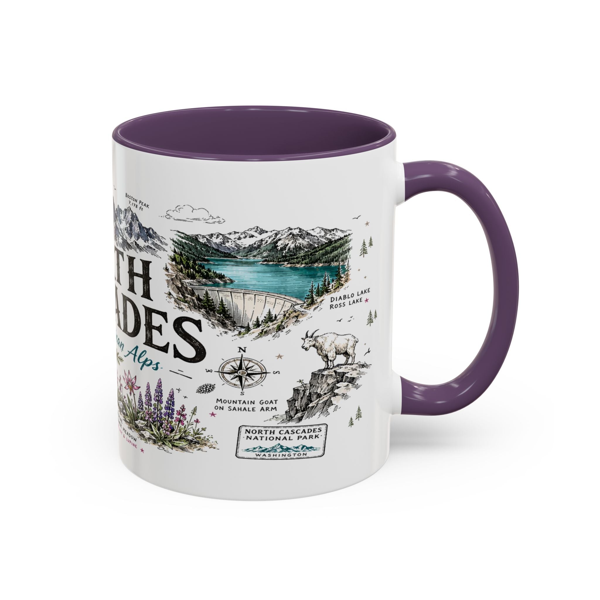 North Cascades National Park Coffee Mug | Washington Alpine Glacier Hiking Gift | Accent Color Ceramic 11oz 15oz