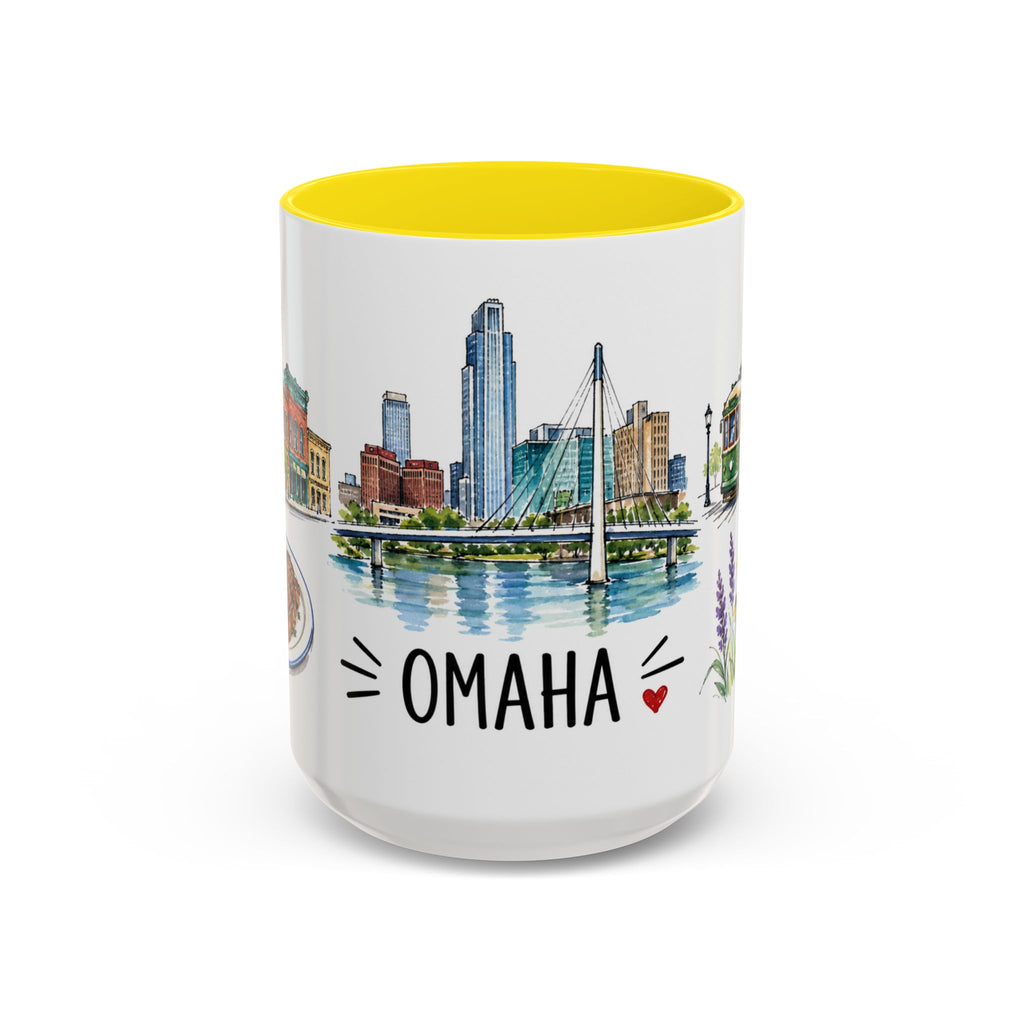 Omaha Illustrated Travel Mug | City Souvenir Accent Coffee Mug | 11oz 15oz Ceramic Cup