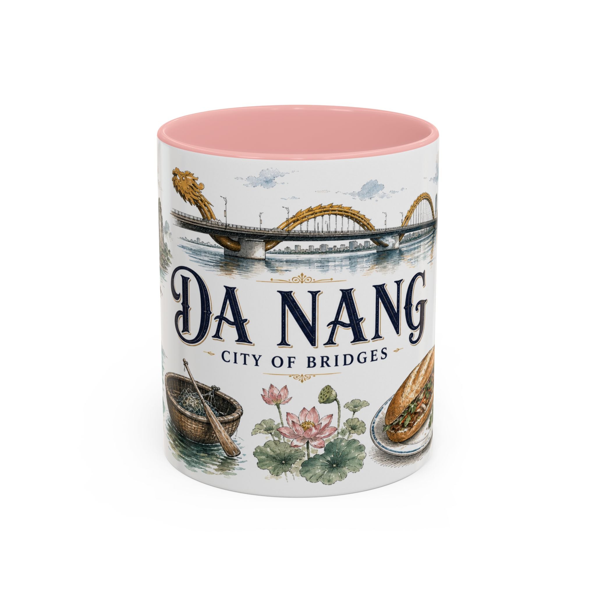 Da Nang Coffee Mug | Vietnam Travel Souvenir | Vintage Illustrated City Gift | 11 oz 15 oz Accent Mug