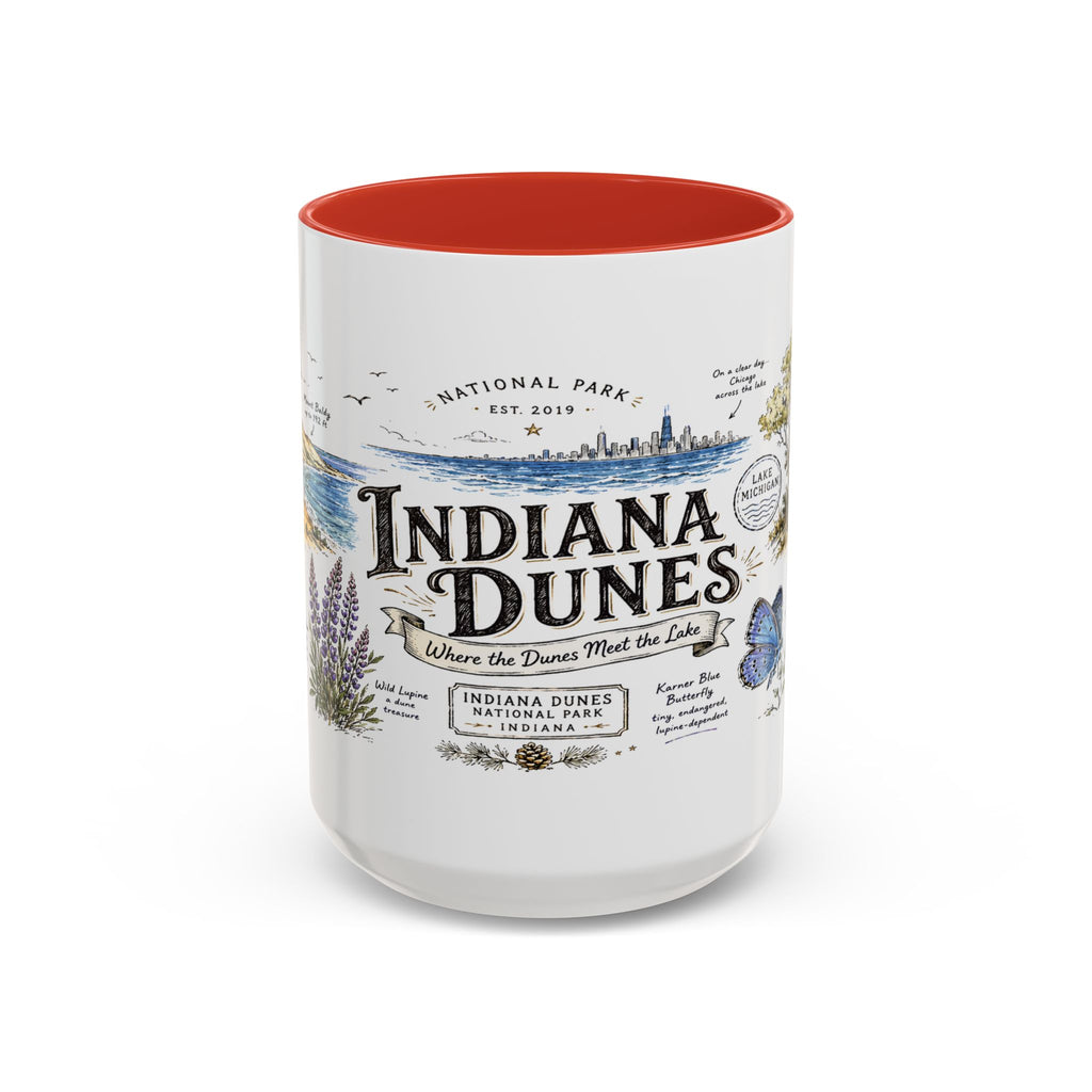 Indiana Dunes National Park Coffee Mug | Indiana Lake Michigan Beach Gift | Accent Color Ceramic 11oz 15oz