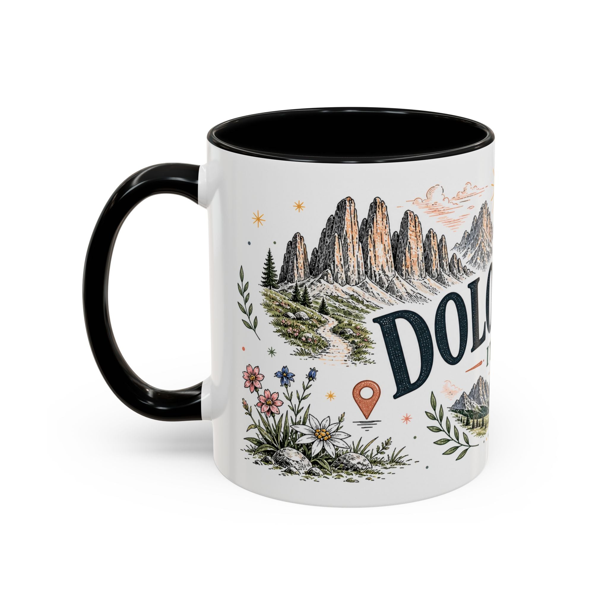 Dolomites Coffee Mug | Travel Destination Souvenir Gift | Accent Color Ceramic 11oz 15oz
