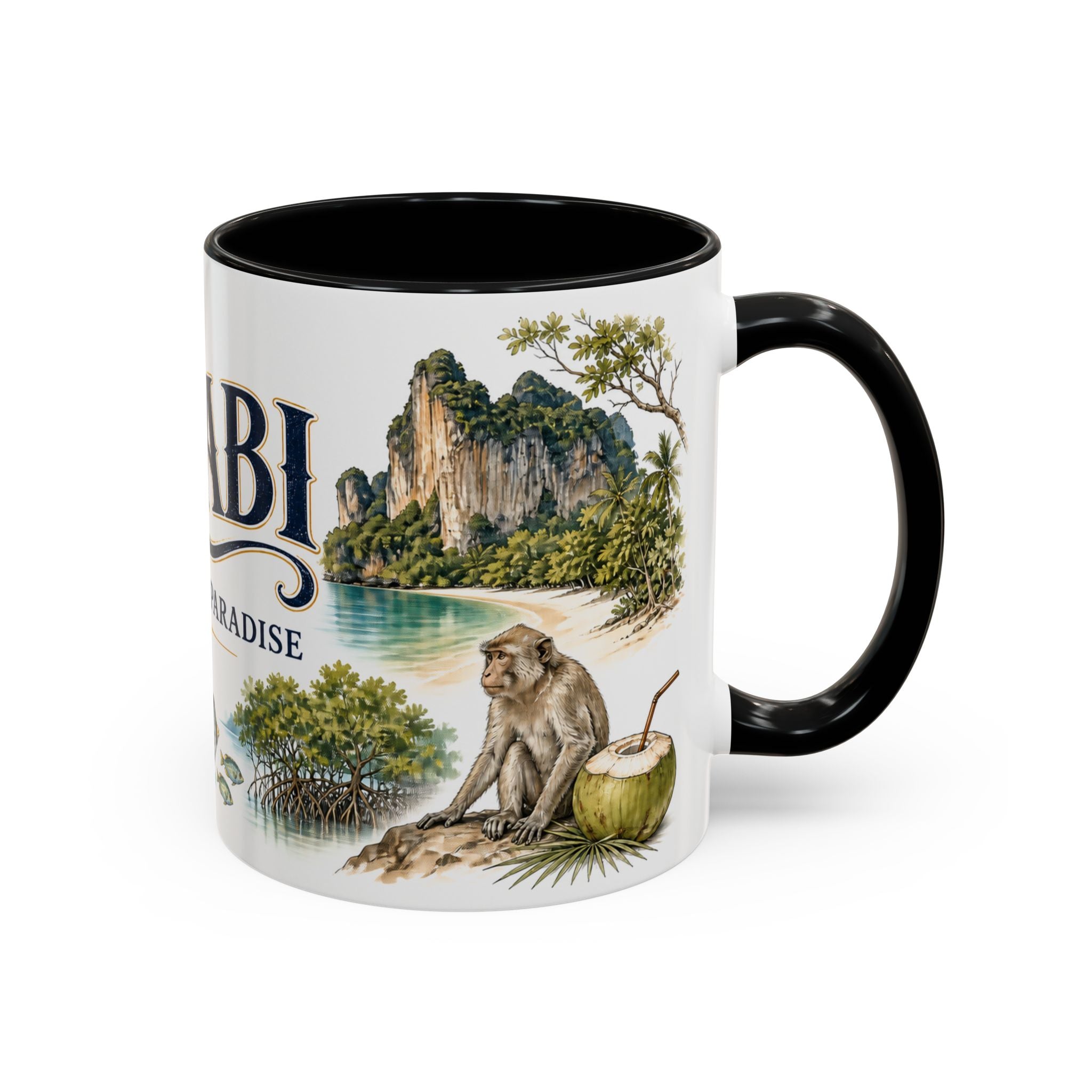 Krabi Coffee Mug | Thailand Travel Souvenir | Vintage Illustrated City Gift | 11 oz 15 oz Accent Mug
