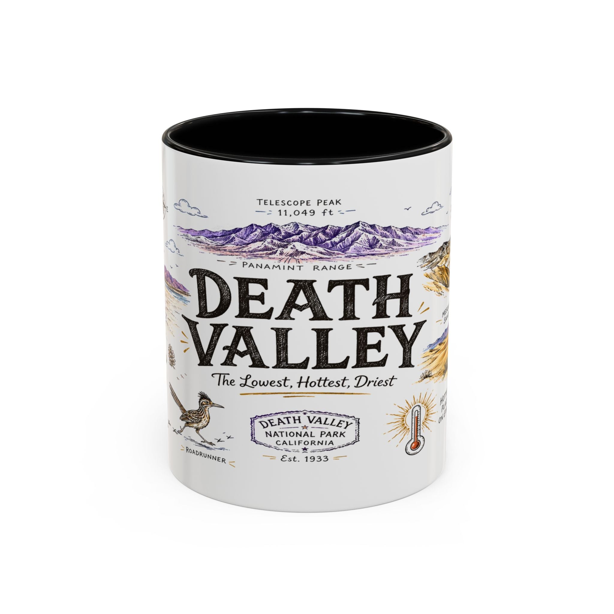 Death Valley National Park Coffee Mug | California Desert Hiking Camping Gift | Accent Color Ceramic 11oz 15oz