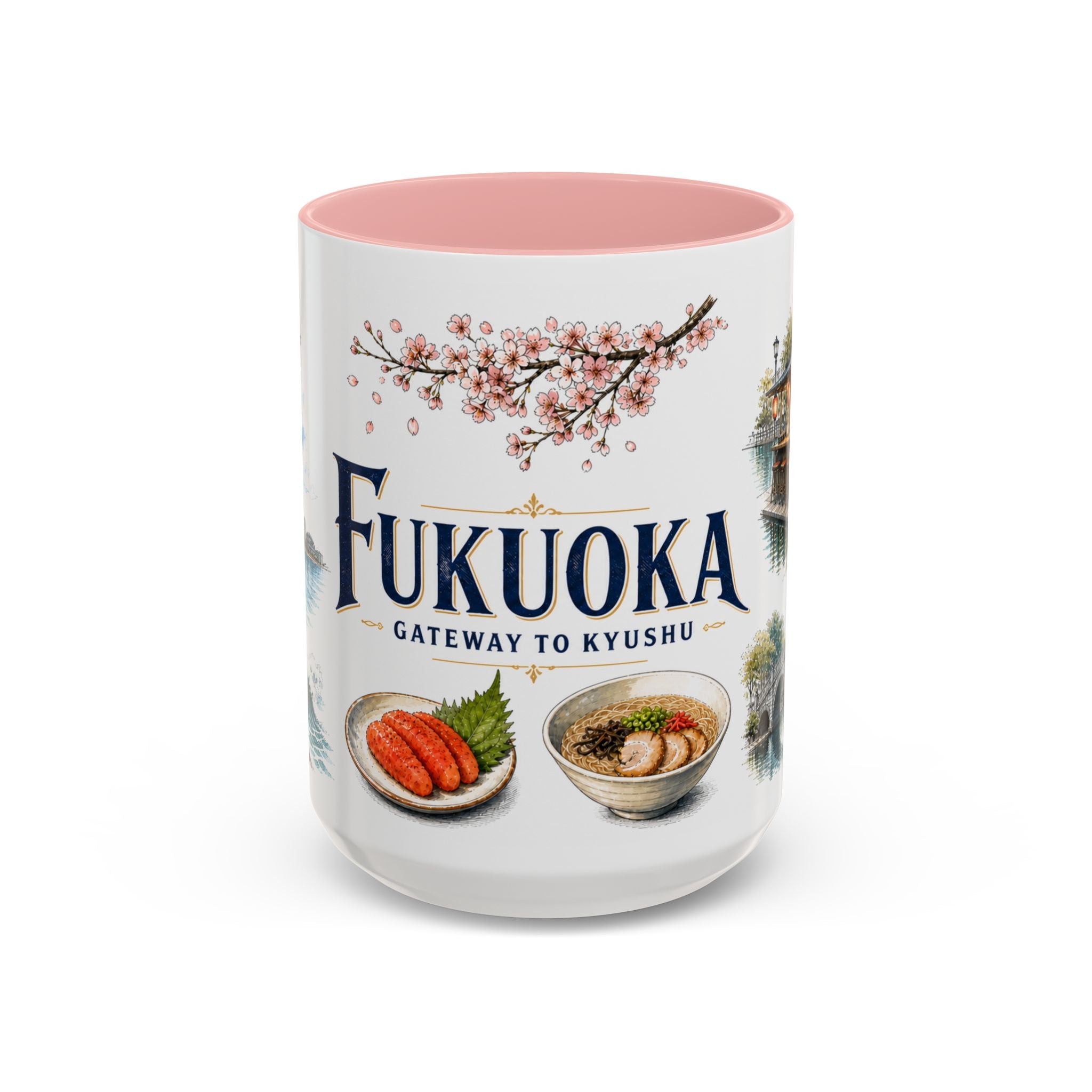Fukuoka Coffee Mug | Japan Travel Souvenir | Vintage Illustrated City Gift | 11 oz 15 oz Accent Mug