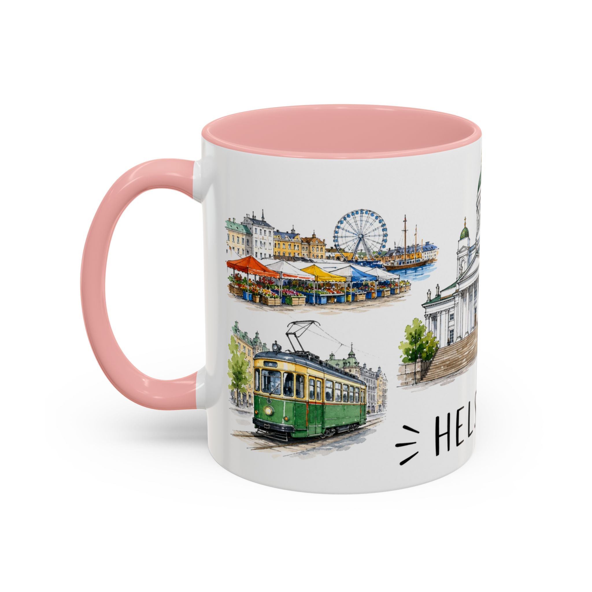 Helsinki Illustrated Travel Mug | City Souvenir Accent Coffee Mug | 11oz 15oz Ceramic Cup