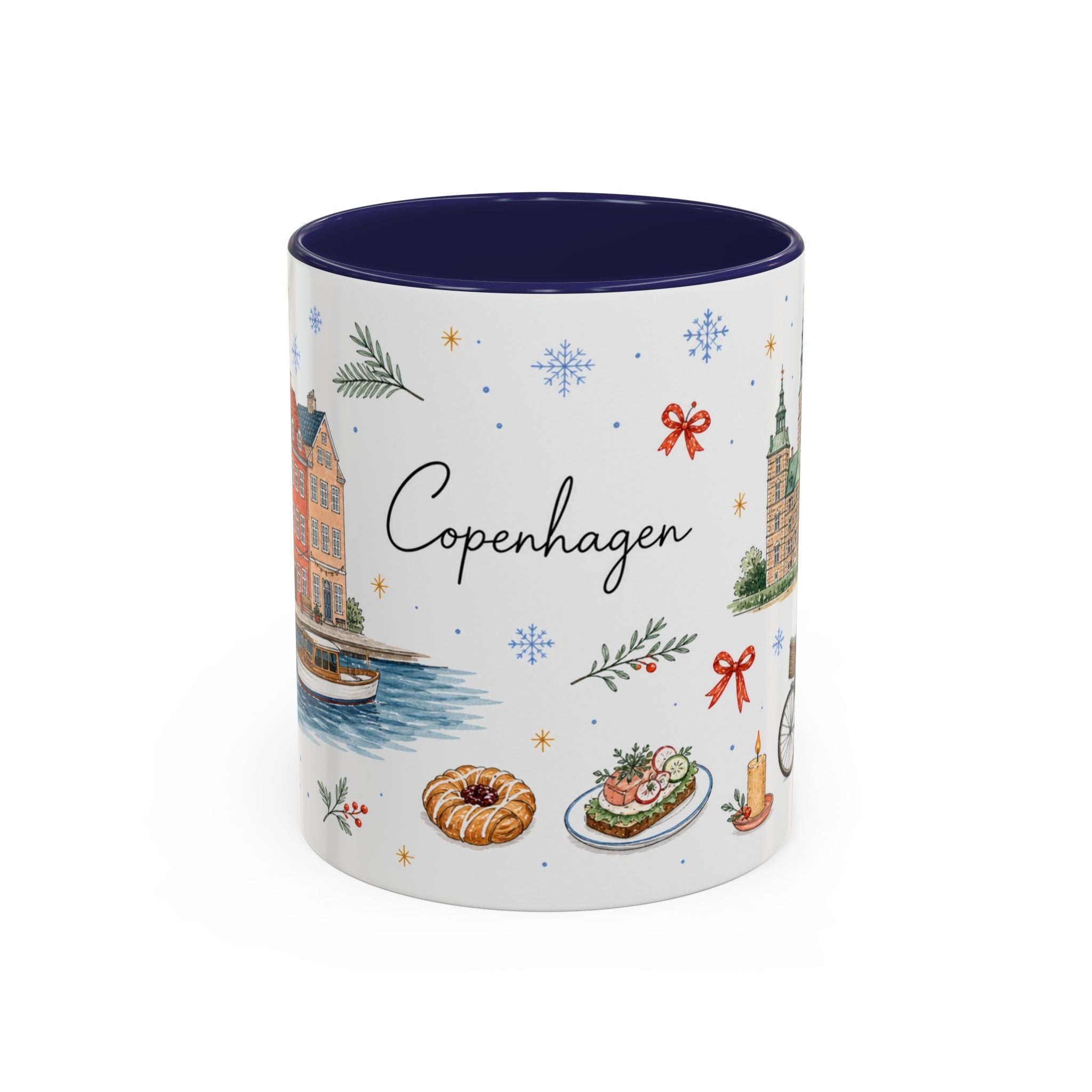 Copenhagen Christmas Mug | Watercolor Travel Souvenir | Holiday Gift | Accent Ceramic Coffee Cup 11oz 15oz