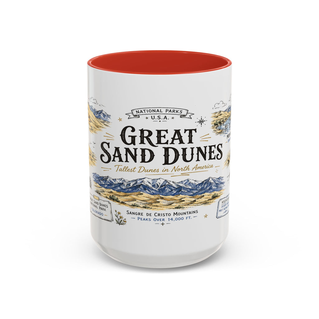 Great Sand Dunes National Park Coffee Mug | Colorado Desert Mountain Dunes Gift | Accent Color Ceramic 11oz 15oz