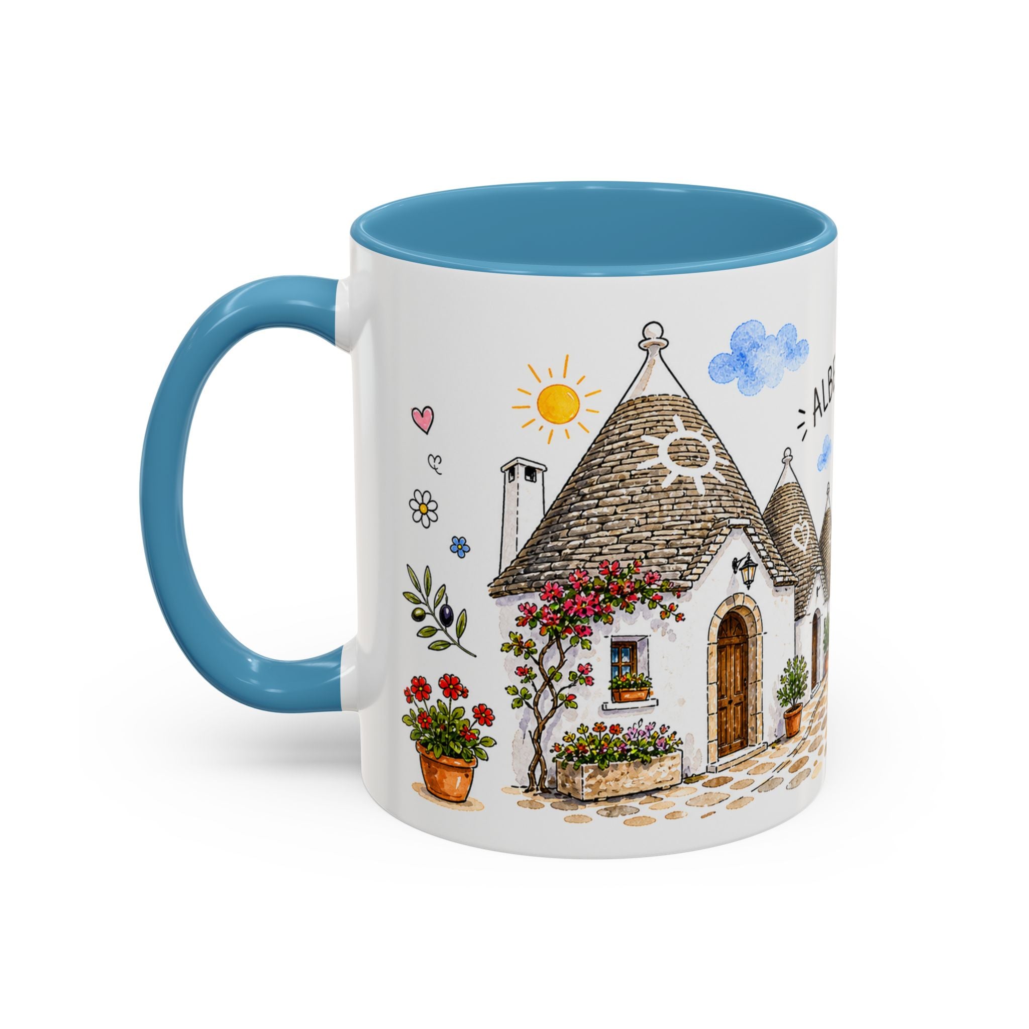 Alberobello Illustrated Travel Mug | Italy Souvenir Accent Coffee Mug | 11oz 15oz Ceramic Cup