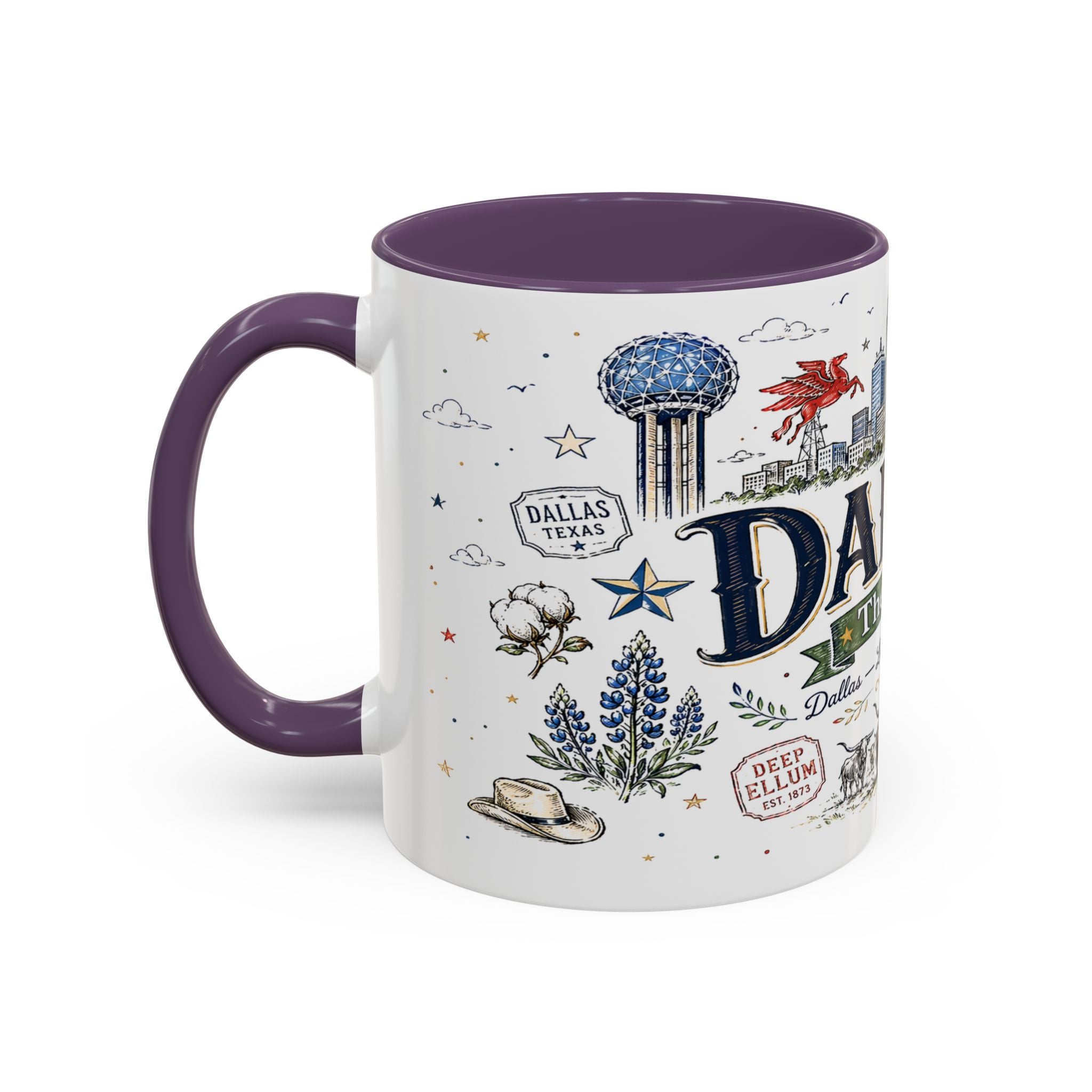Dallas Coffee Mug | Texas Souvenir City Gift | Accent Color Ceramic 11oz 15oz