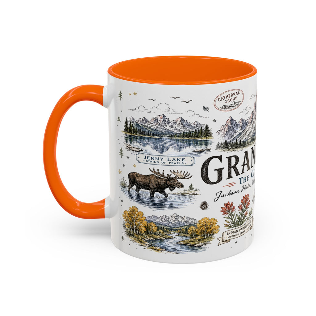 Grand Teton Coffee Mug | National Park Hiking Wyoming Gift | Accent Color Ceramic 11oz 15oz