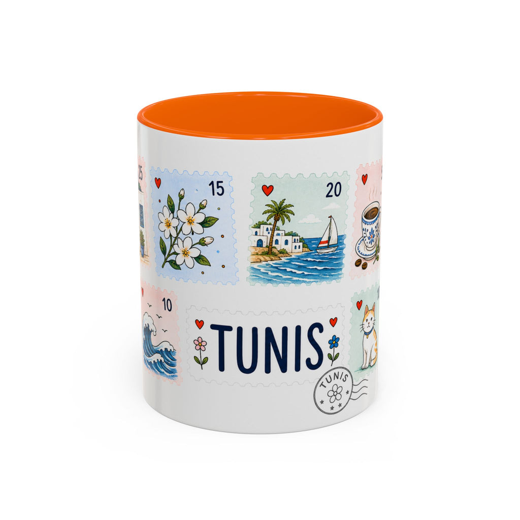 Tunis Coffee Mug | Postage Stamp Collage Mug | Travel Souvenir Accent Cup 11oz 15oz