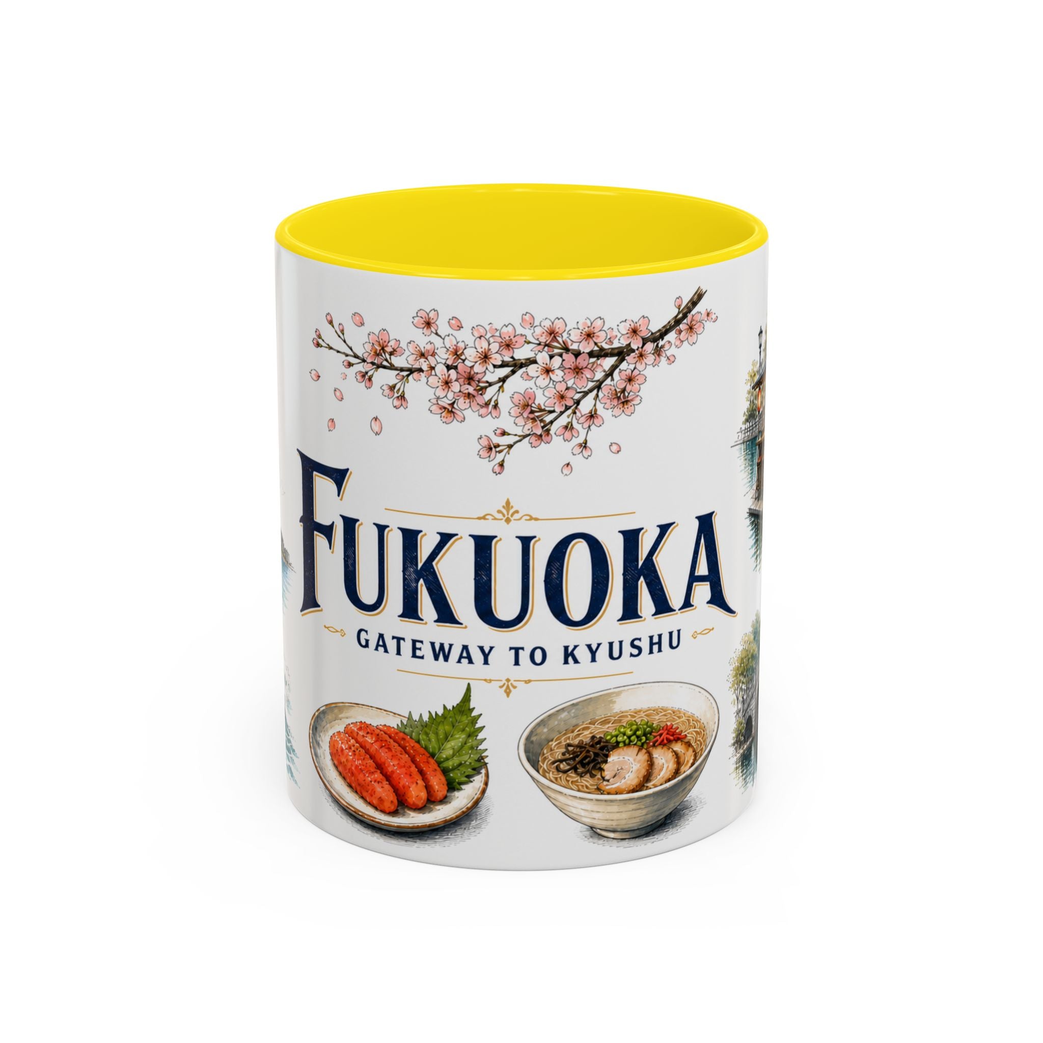 Fukuoka Coffee Mug | Japan Travel Souvenir | Vintage Illustrated City Gift | 11 oz 15 oz Accent Mug