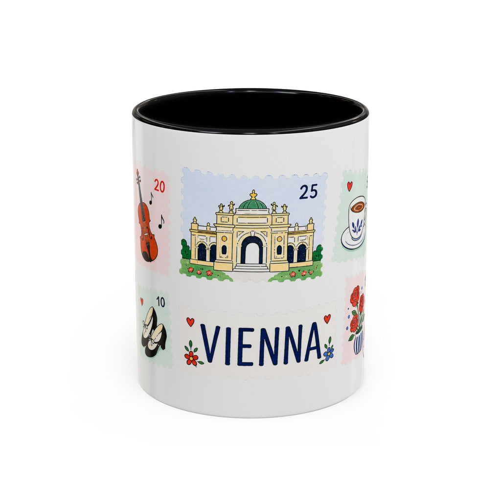 Vienna Coffee Mug | Postage Stamp Collage Mug | Travel Souvenir Accent Cup 11oz 15oz