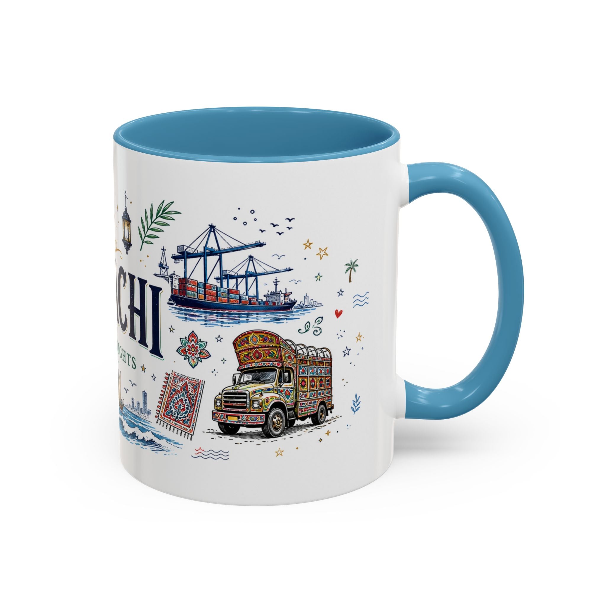 Karachi Coffee Mug | Pakistan Souvenir Travel Gift | Accent Color Ceramic 11oz 15oz