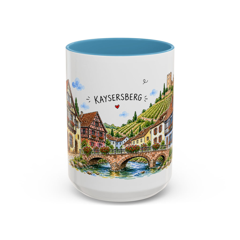Kaysersberg Illustrated Travel Mug | France Souvenir Accent Coffee Mug | 11oz 15oz Ceramic Cup