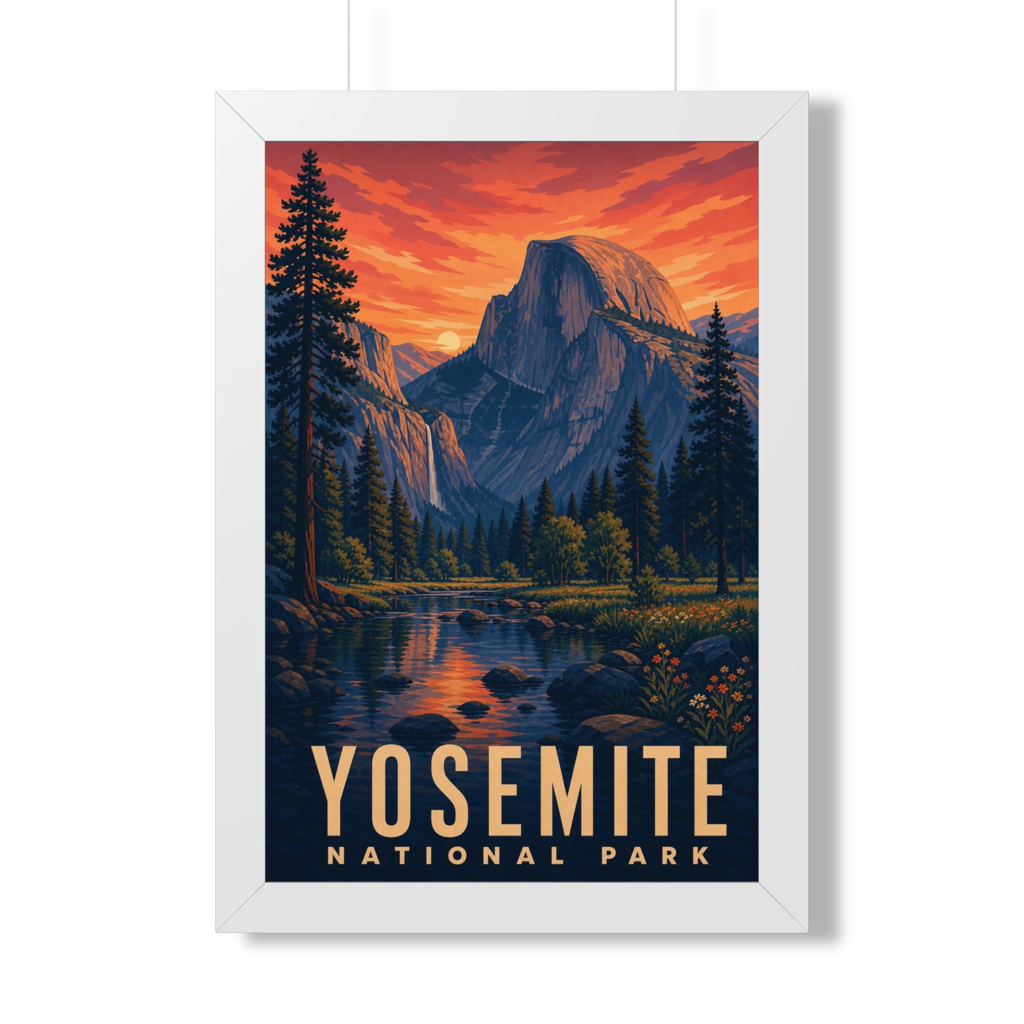 Yosemite National Park Framed Poster | Vintage Travel Wall Art | Black Walnut White Frame | 16x24 20x30