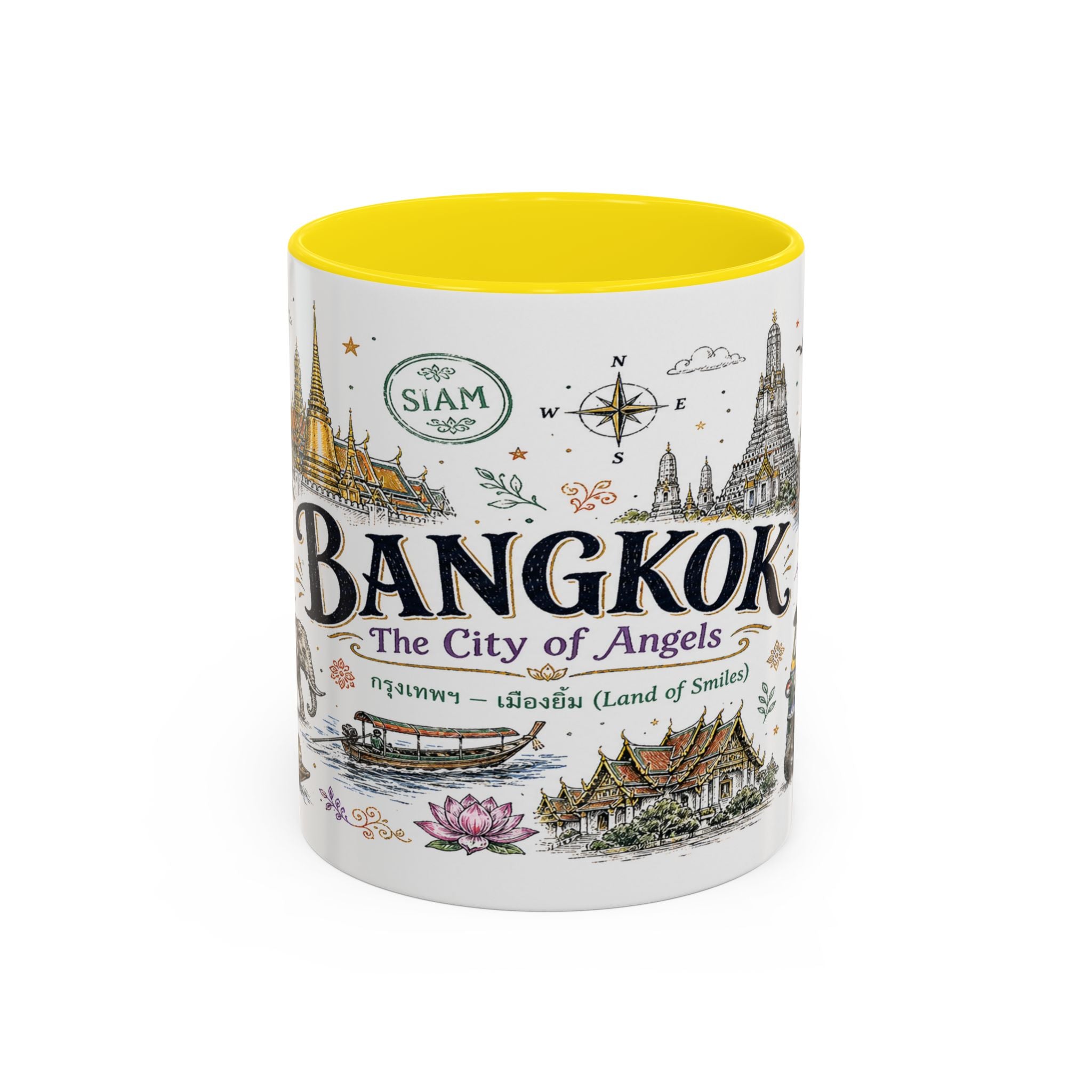 Bangkok Coffee Mug | Thailand Souvenir Travel Gift | Accent Color Ceramic 11oz 15oz