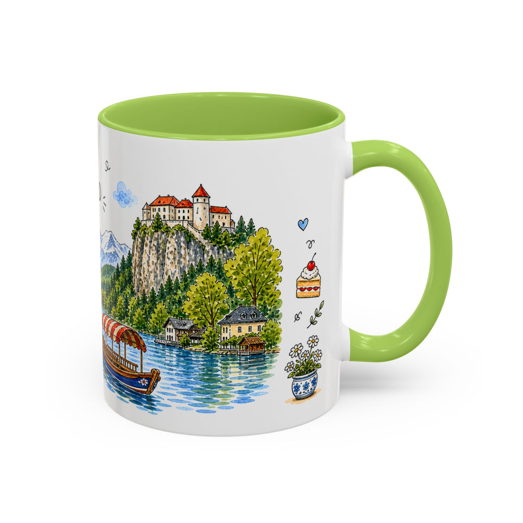 Bled Illustrated Travel Mug | Slovenia Souvenir Accent Coffee Mug | 11oz 15oz Ceramic Cup